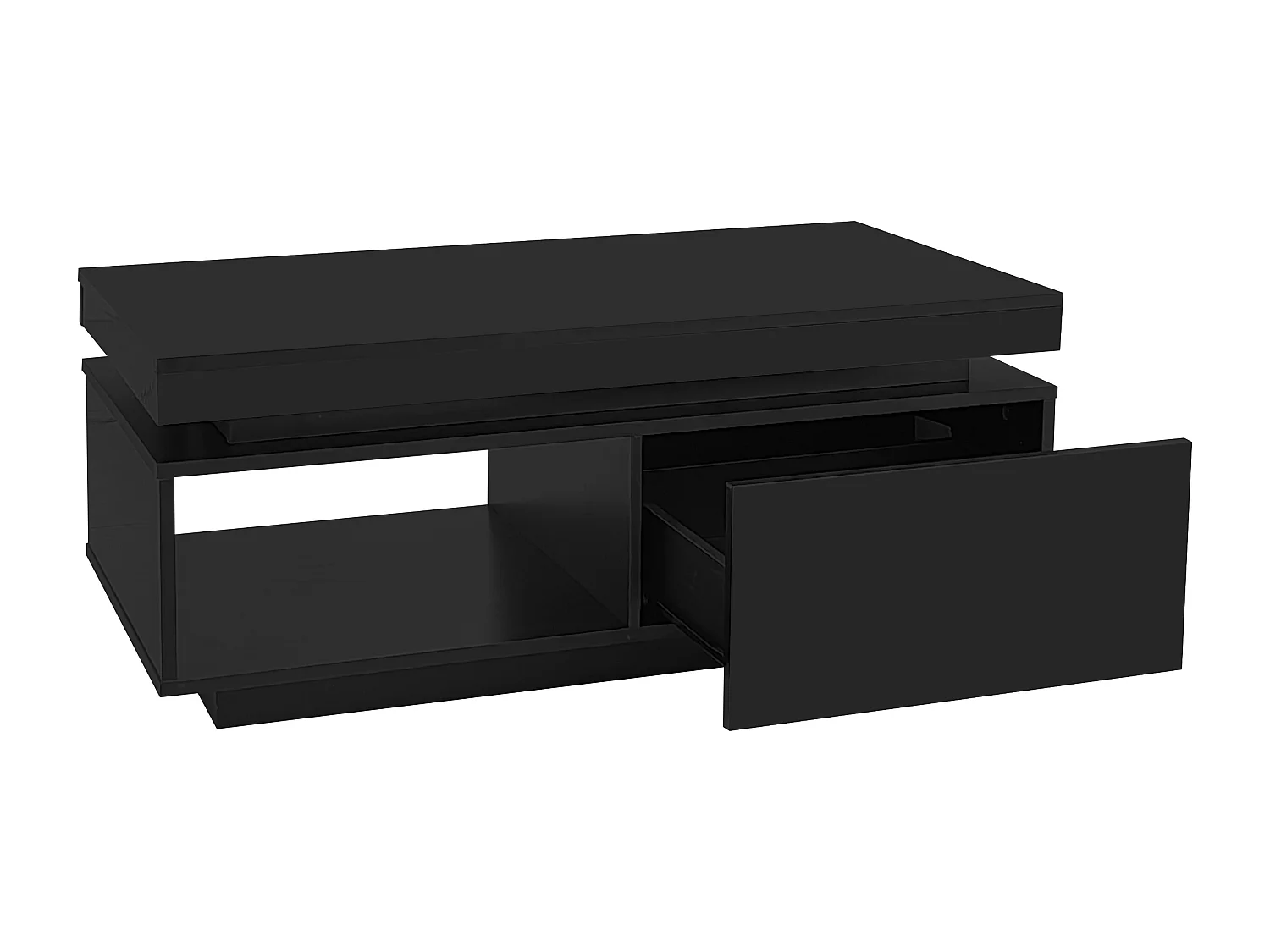 Table basse noire avec éclairage LED et tiroir, panneaux de particules, 100x50x40,3 cm