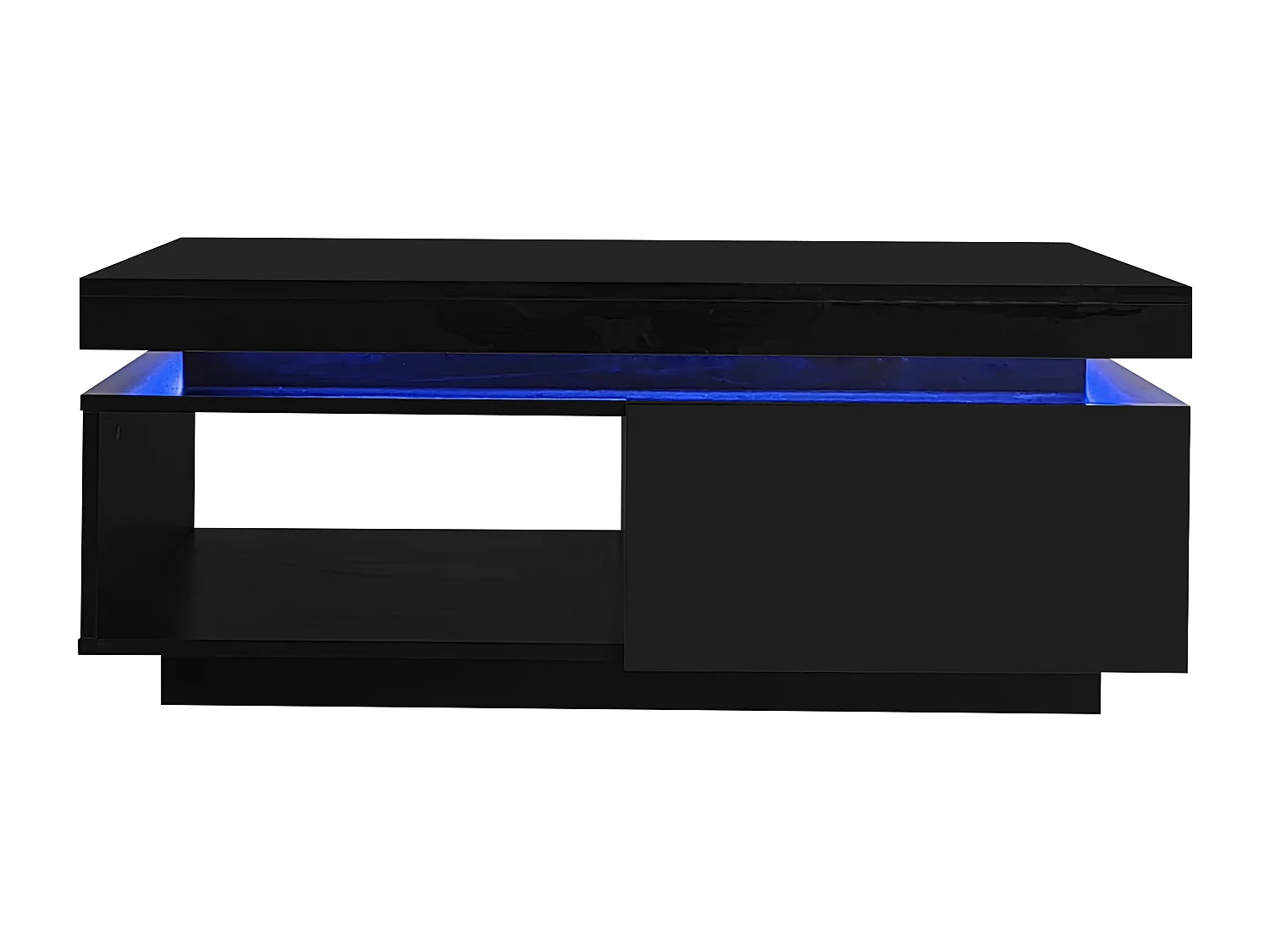 Table basse noire avec éclairage LED et tiroir, panneaux de particules, 100x50x40,3 cm