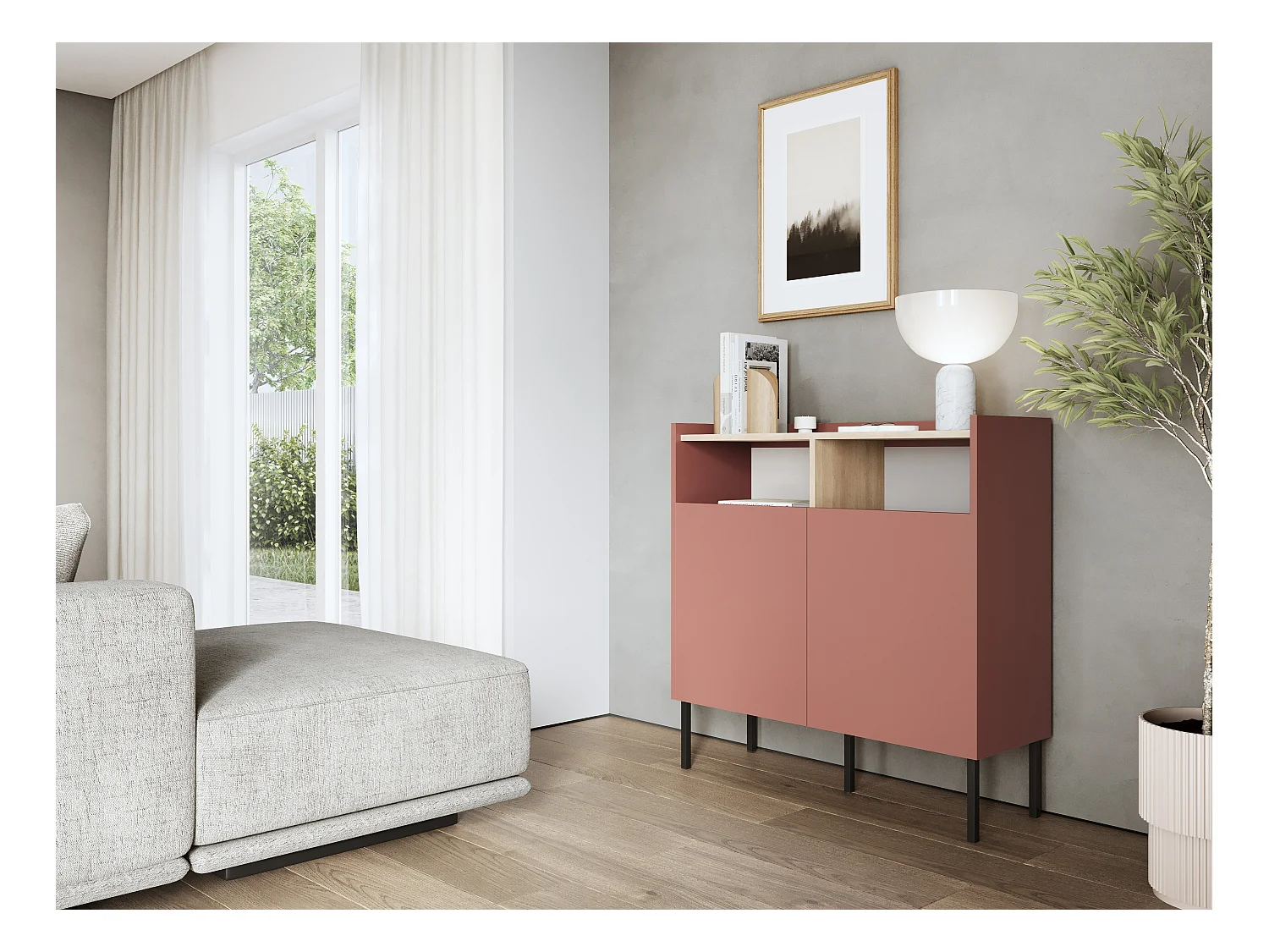 Commode 100 x 35 x 100 cm - Buffet avec portes, pieds en métal, meuble de salon mat