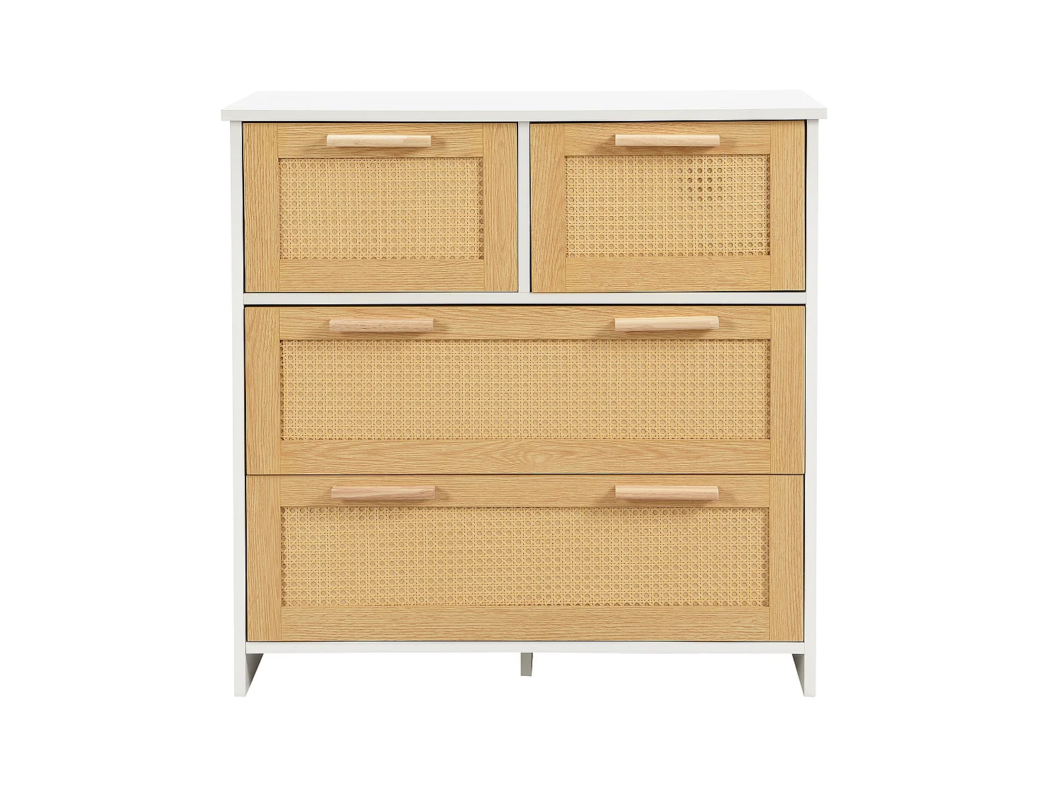 Buffet en rotin naturel avec 4 tiroirs Naturel et blanc 80x38x80cm