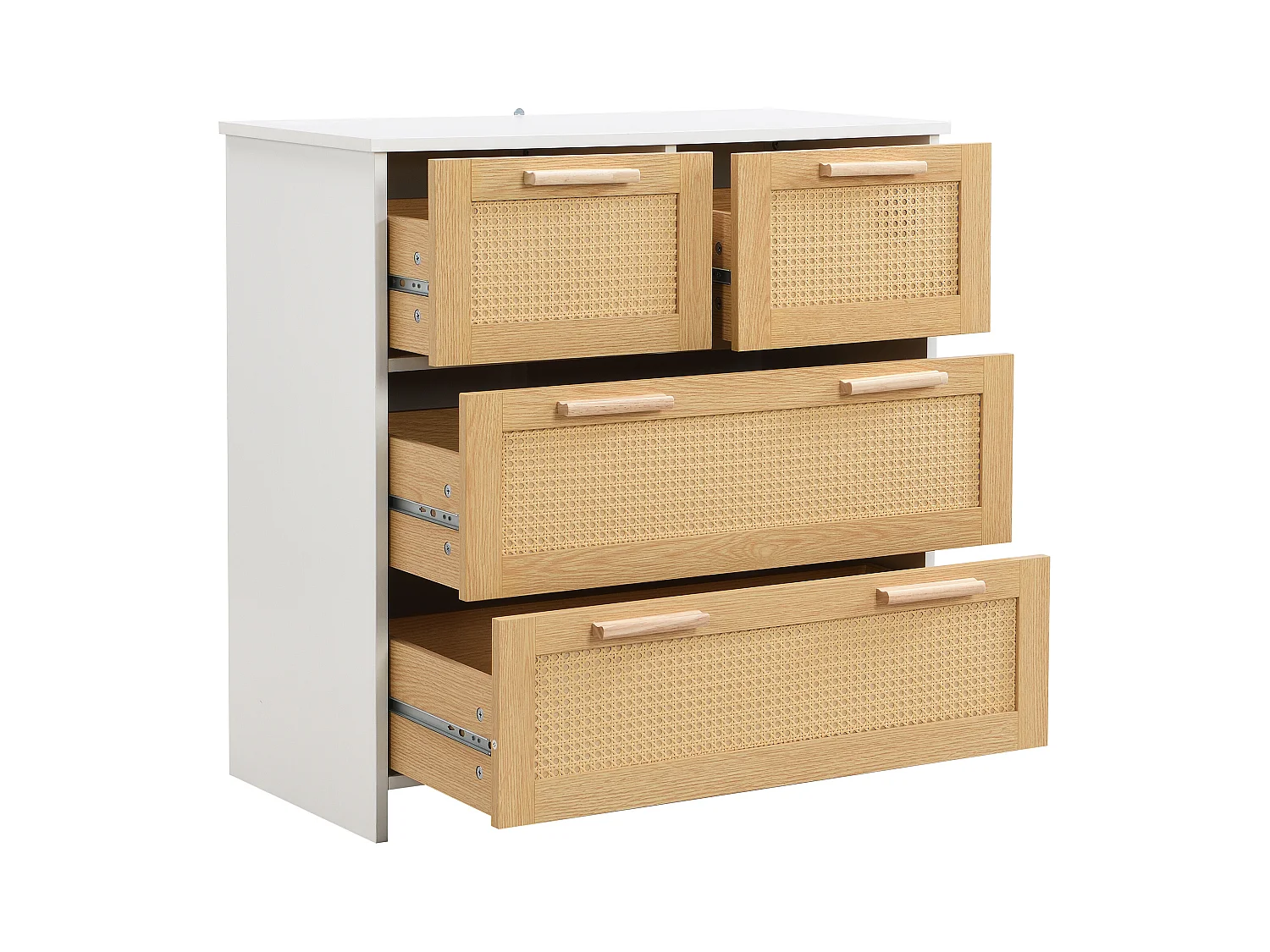 Buffet en rotin naturel avec 4 tiroirs Naturel et blanc 80x38x80cm