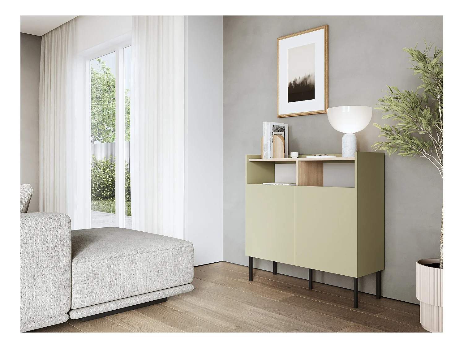 Commode 100 x 35 x 100 cm - Buffet avec portes, pieds en métal, meuble de salon mat