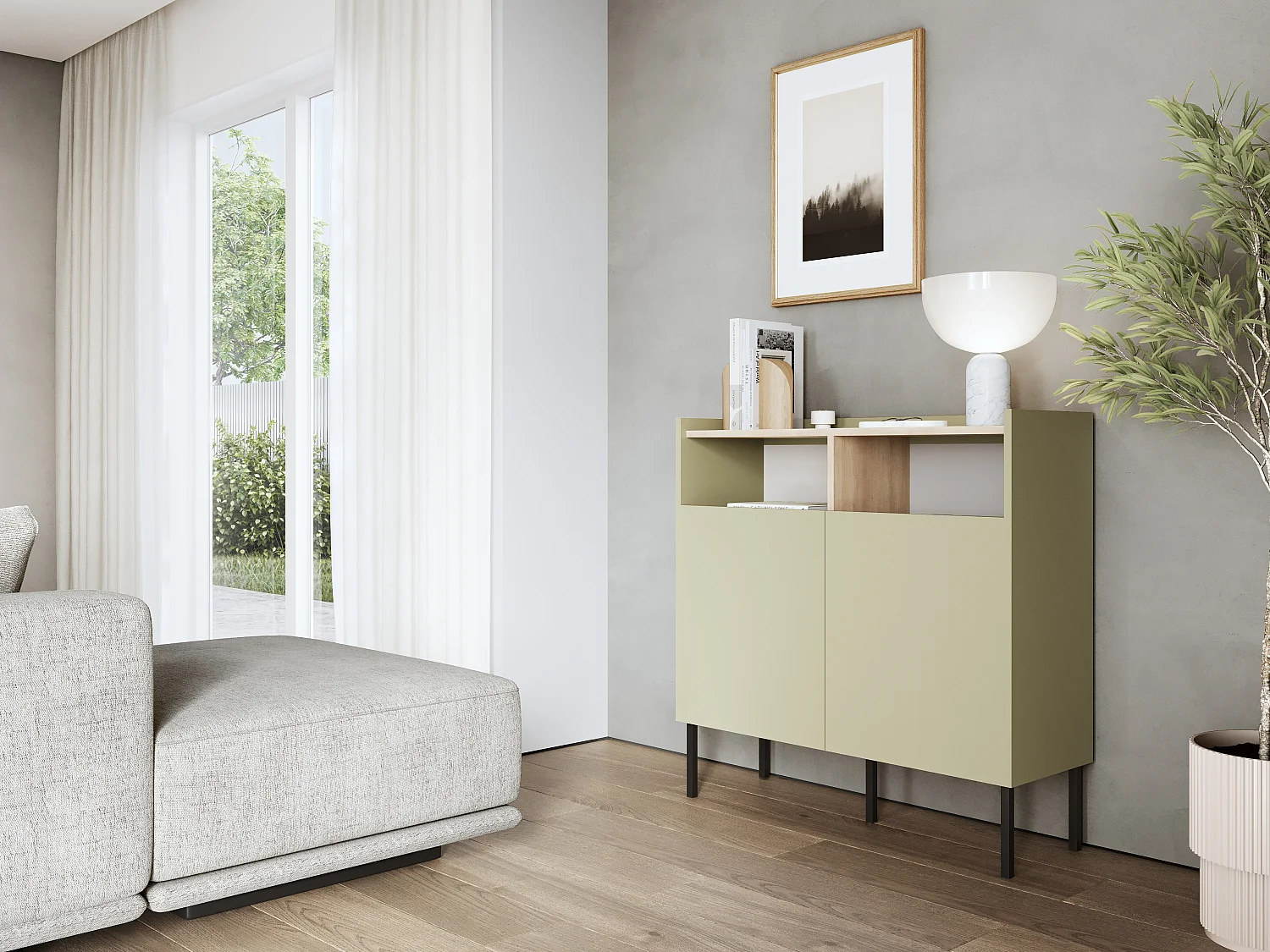 Commode 100 x 35 x 100 cm - Buffet avec portes, pieds en métal, meuble de salon mat