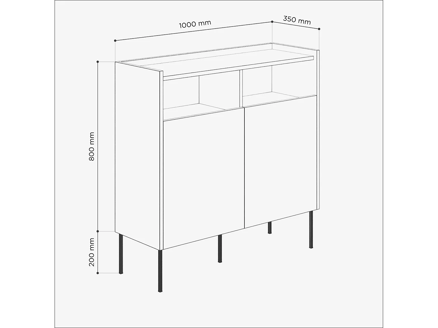 Commode 100 x 35 x 100 cm - Buffet avec portes, pieds en métal, meuble de salon mat