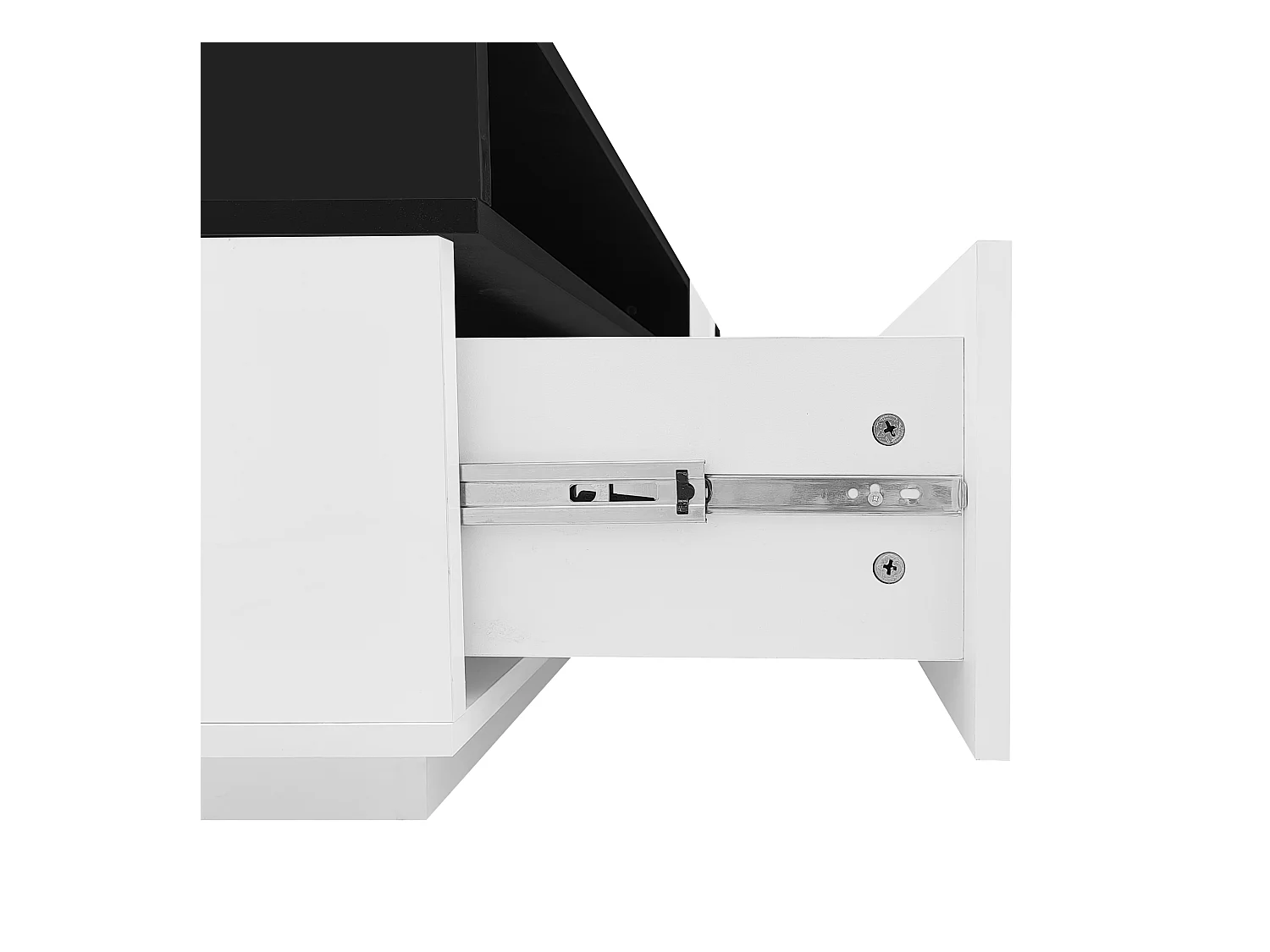 Meuble TV 170x38x42,3 cm avec  tiroir,  porte et étagère ouverte, blanc + noir