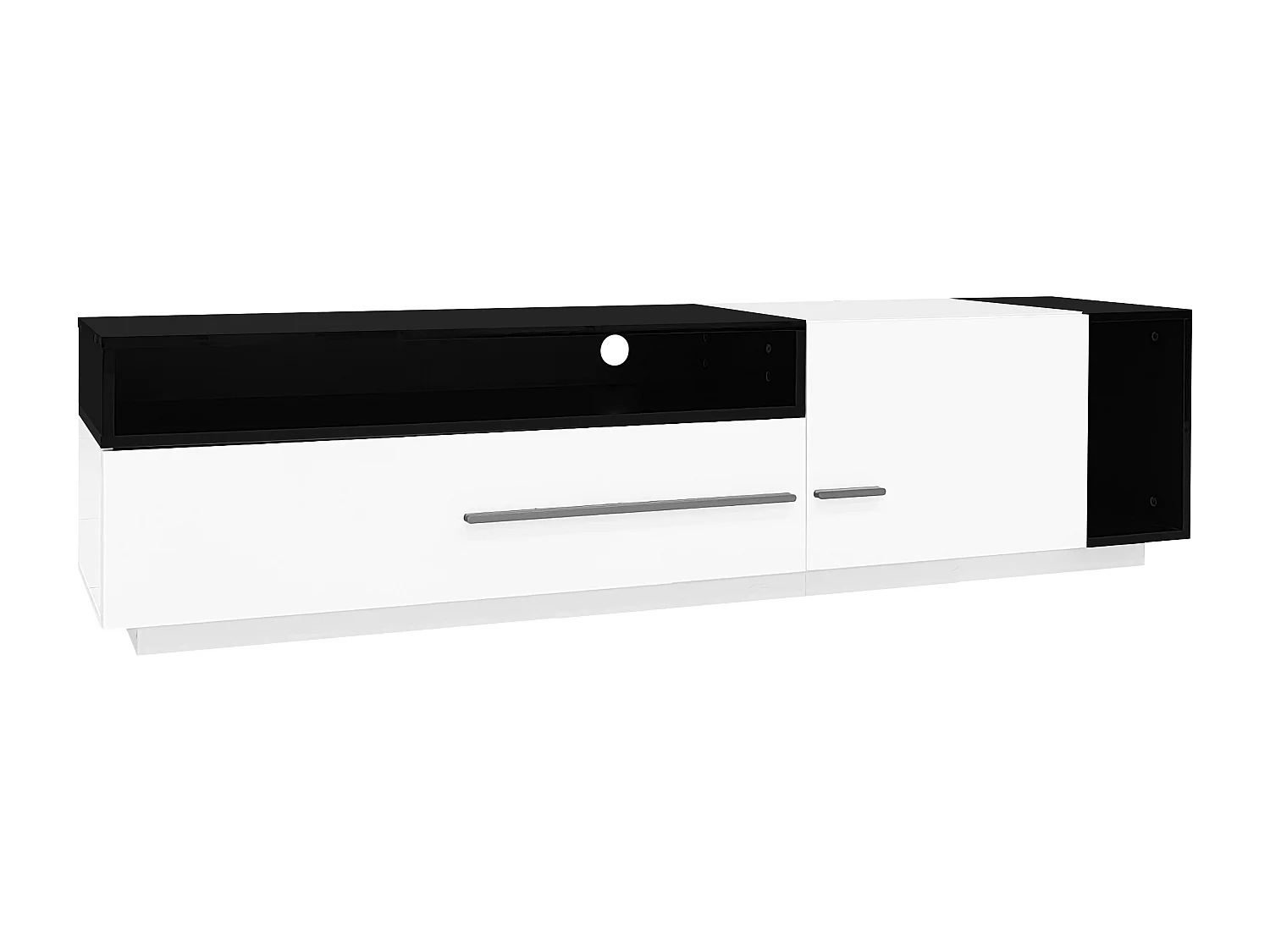 Meuble TV 170x38x42,3 cm avec  tiroir,  porte et étagère ouverte, blanc + noir