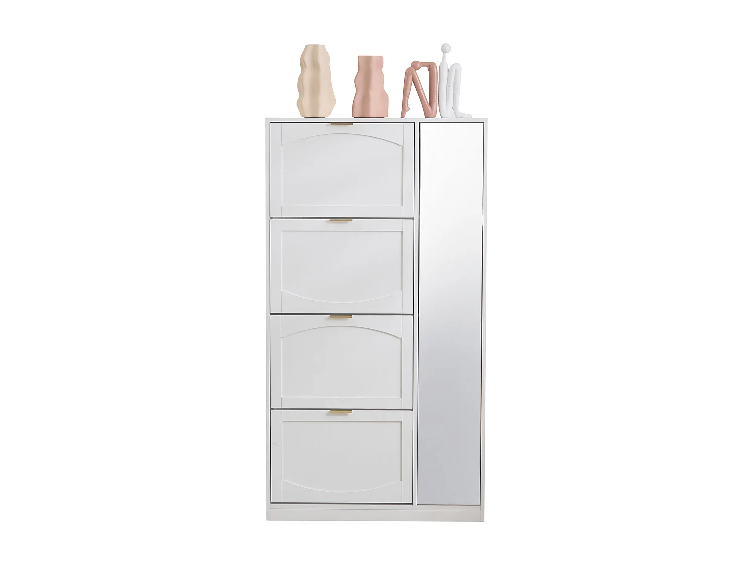 Meuble chaussures blanc avec 4 compartiments de rangement et 1 miroir 80x24x147cm