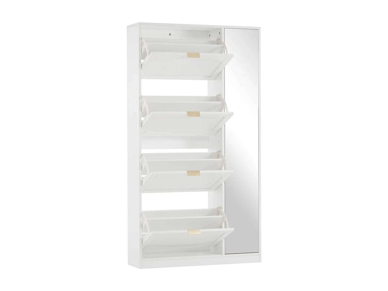 Meuble chaussures blanc avec 4 compartiments de rangement et 1 miroir 80x24x147cm