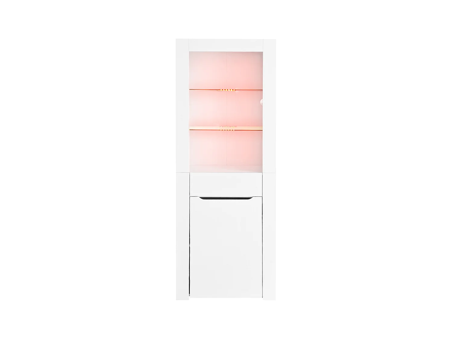 Buffet blanc 60x35,5x165 cm avec éclairage LED, tiroir et porte, étagères ouvertes