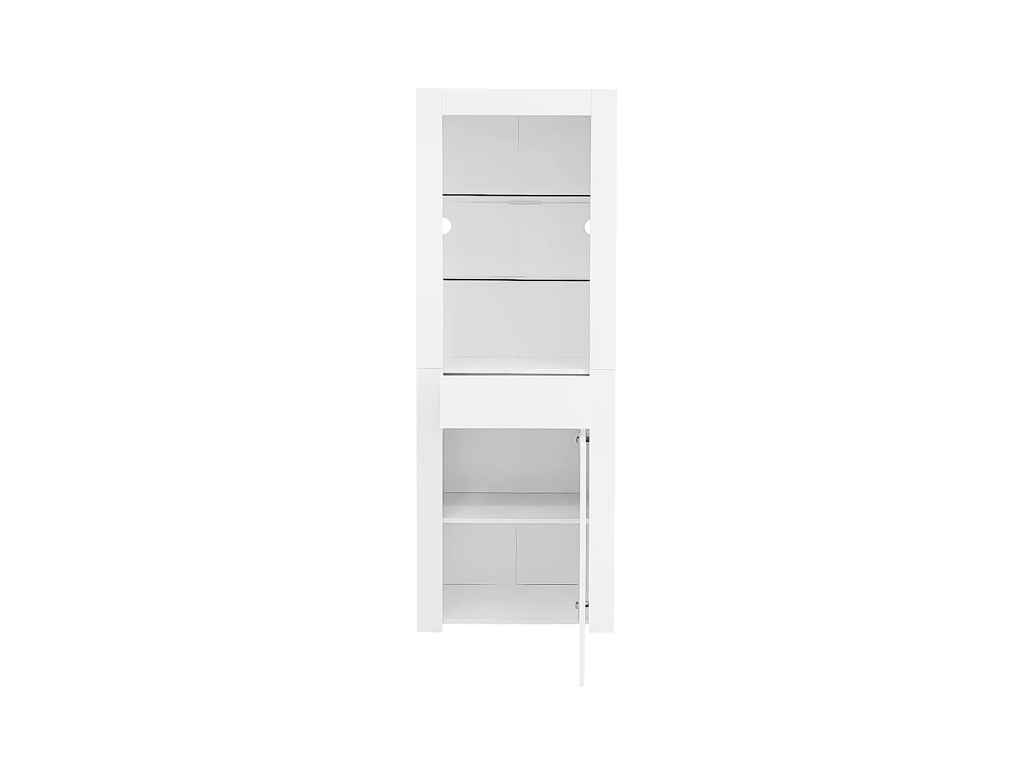 Buffet blanc 60x35,5x165 cm avec éclairage LED, tiroir et porte, étagères ouvertes