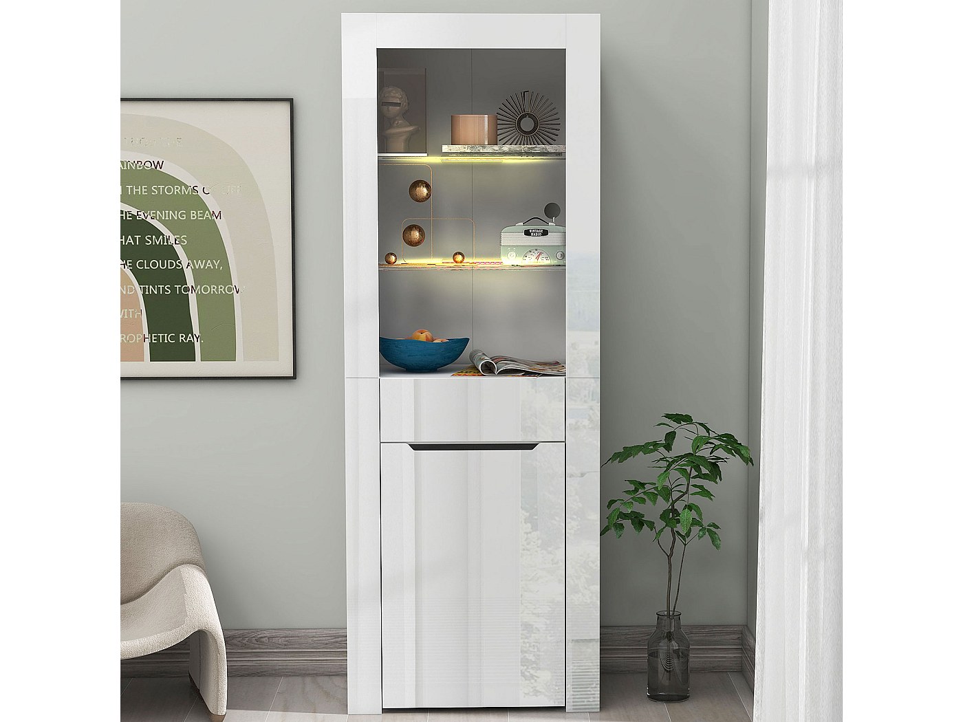 SONNI Moderne tv-kast, 160 cm, hoogglanzend zwart met 16 kleuren