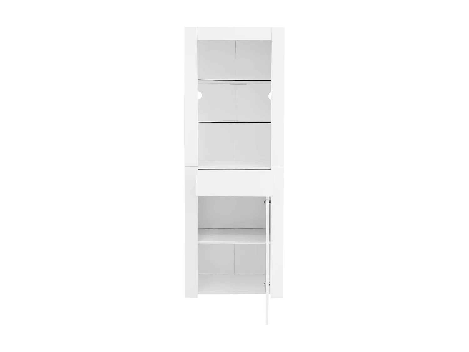 Buffet blanc 60x35,5x165 cm avec éclairage LED, tiroir et porte, étagères ouvertes