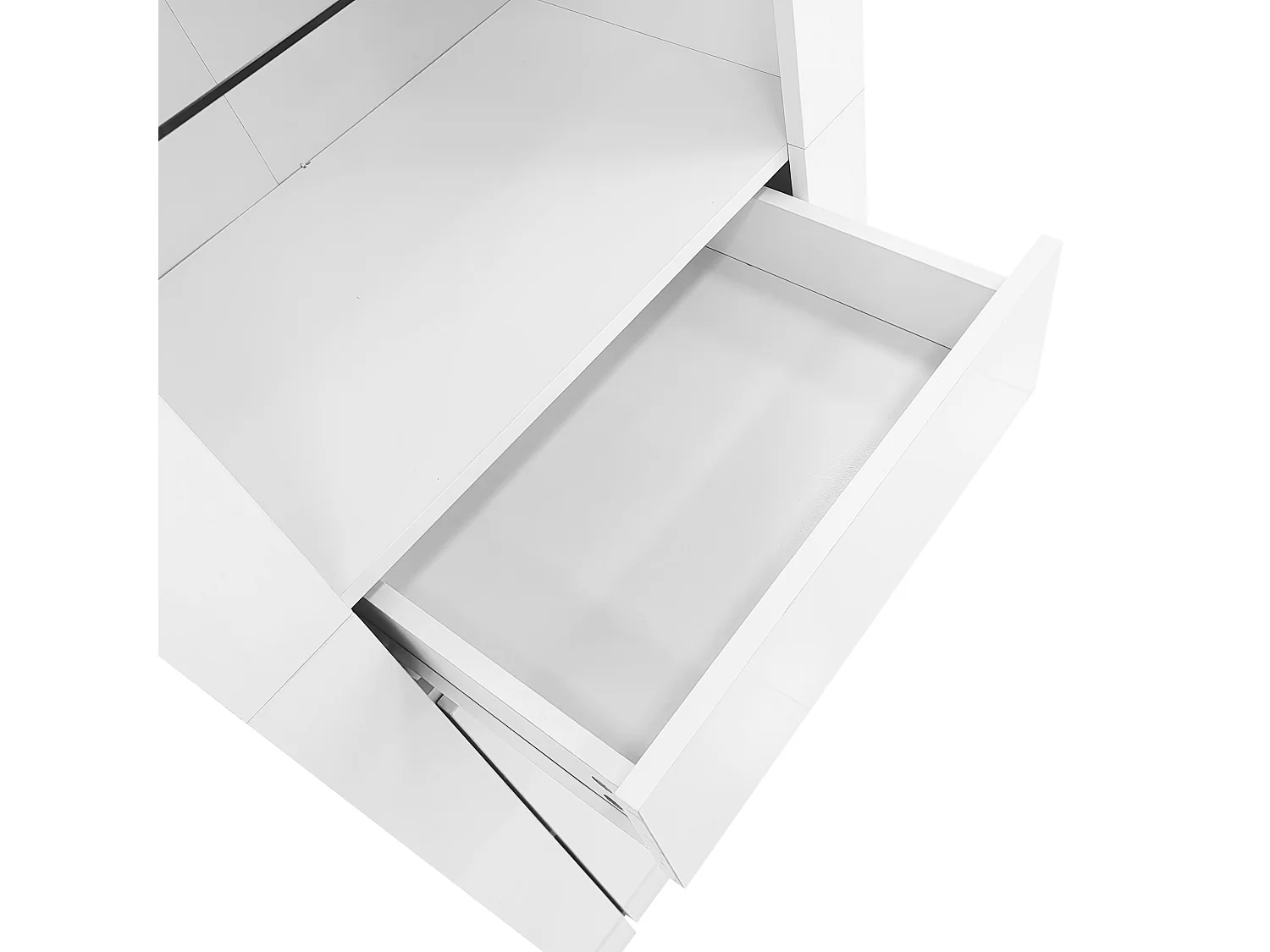 Buffet blanc 60x35,5x165 cm avec éclairage LED, tiroir et porte, étagères ouvertes