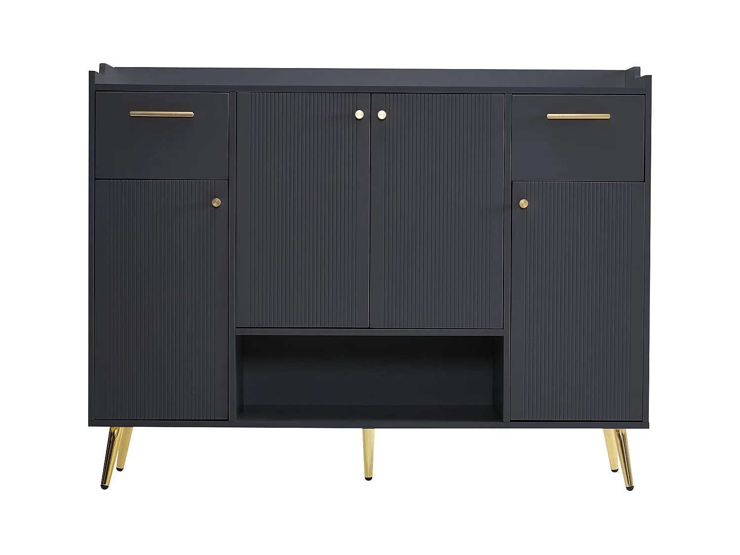 Zapatero negro con 2 cajones y 4 puertas, patas de metal 130x37x100cm