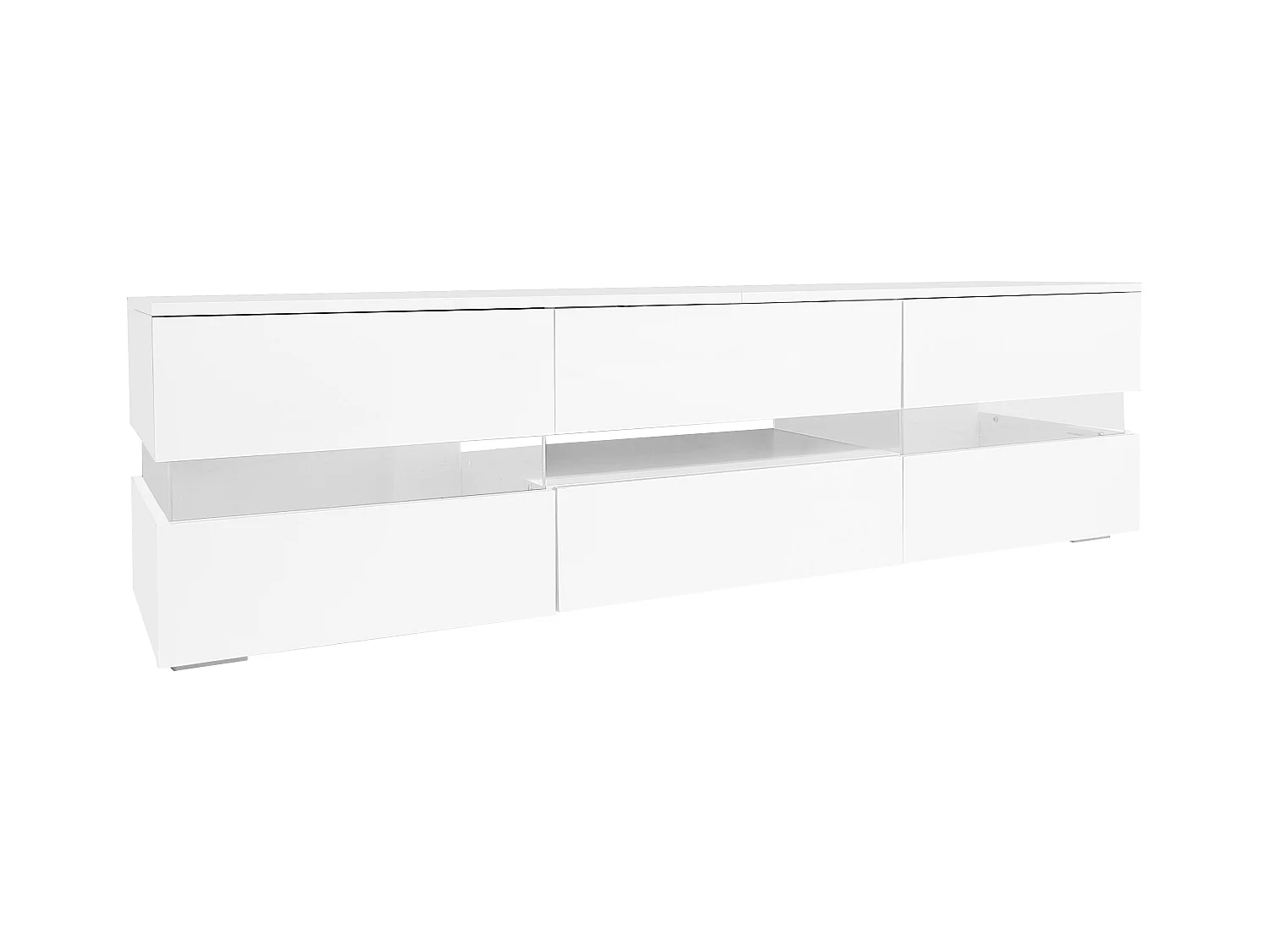 Meuble TV blanc moderne avec éclairage LED, 2 portes et 1 tiroir, 160 x 39 x 45 cm