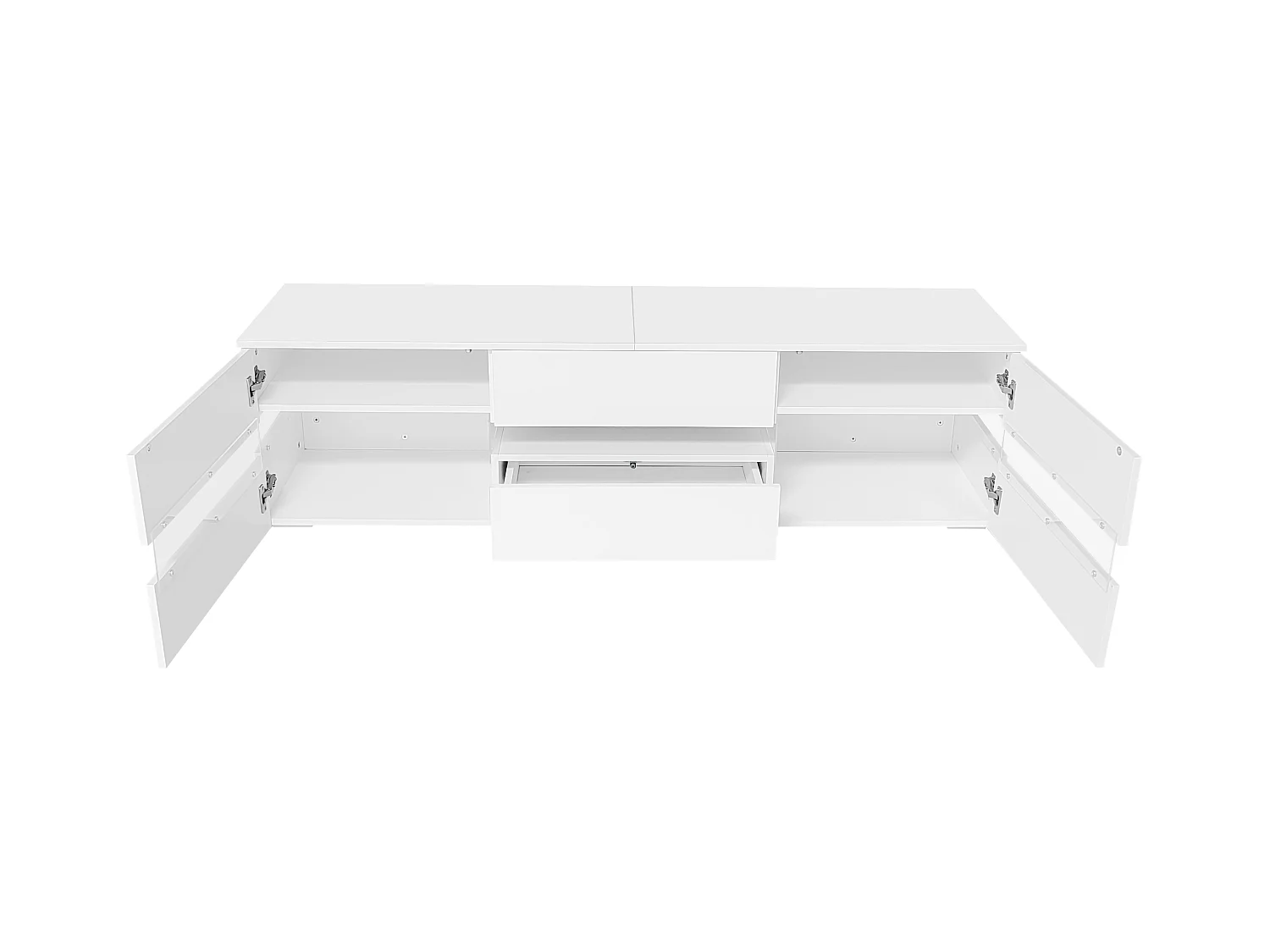 Meuble TV blanc moderne avec éclairage LED, 2 portes et 1 tiroir, 160 x 39 x 45 cm
