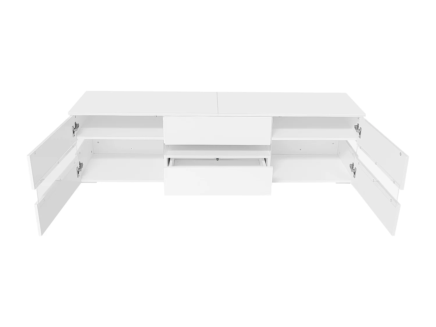 Meuble TV blanc moderne avec éclairage LED, 2 portes et 1 tiroir, 160 x 39 x 45 cm