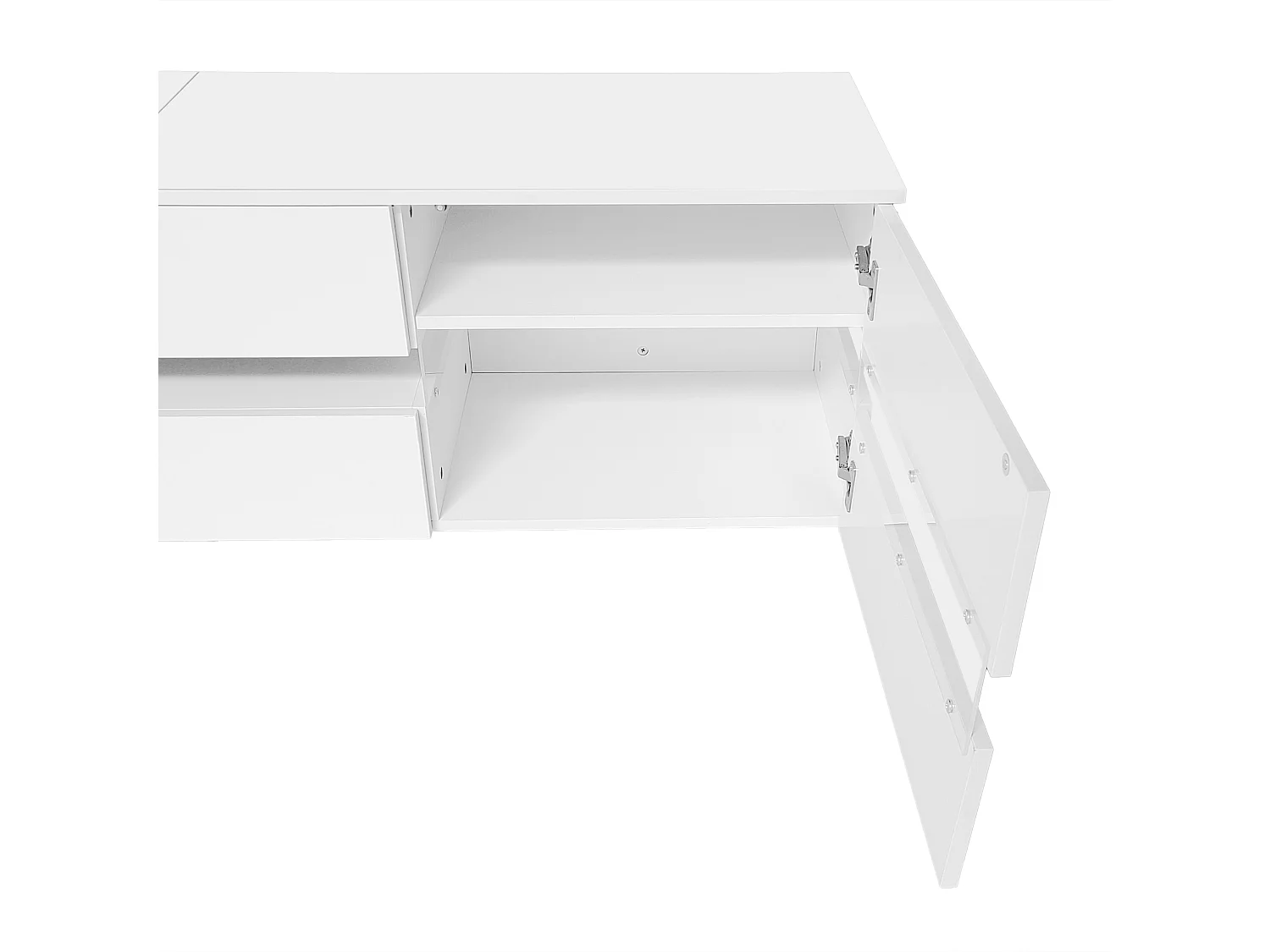 Meuble TV blanc moderne avec éclairage LED, 2 portes et 1 tiroir, 160 x 39 x 45 cm