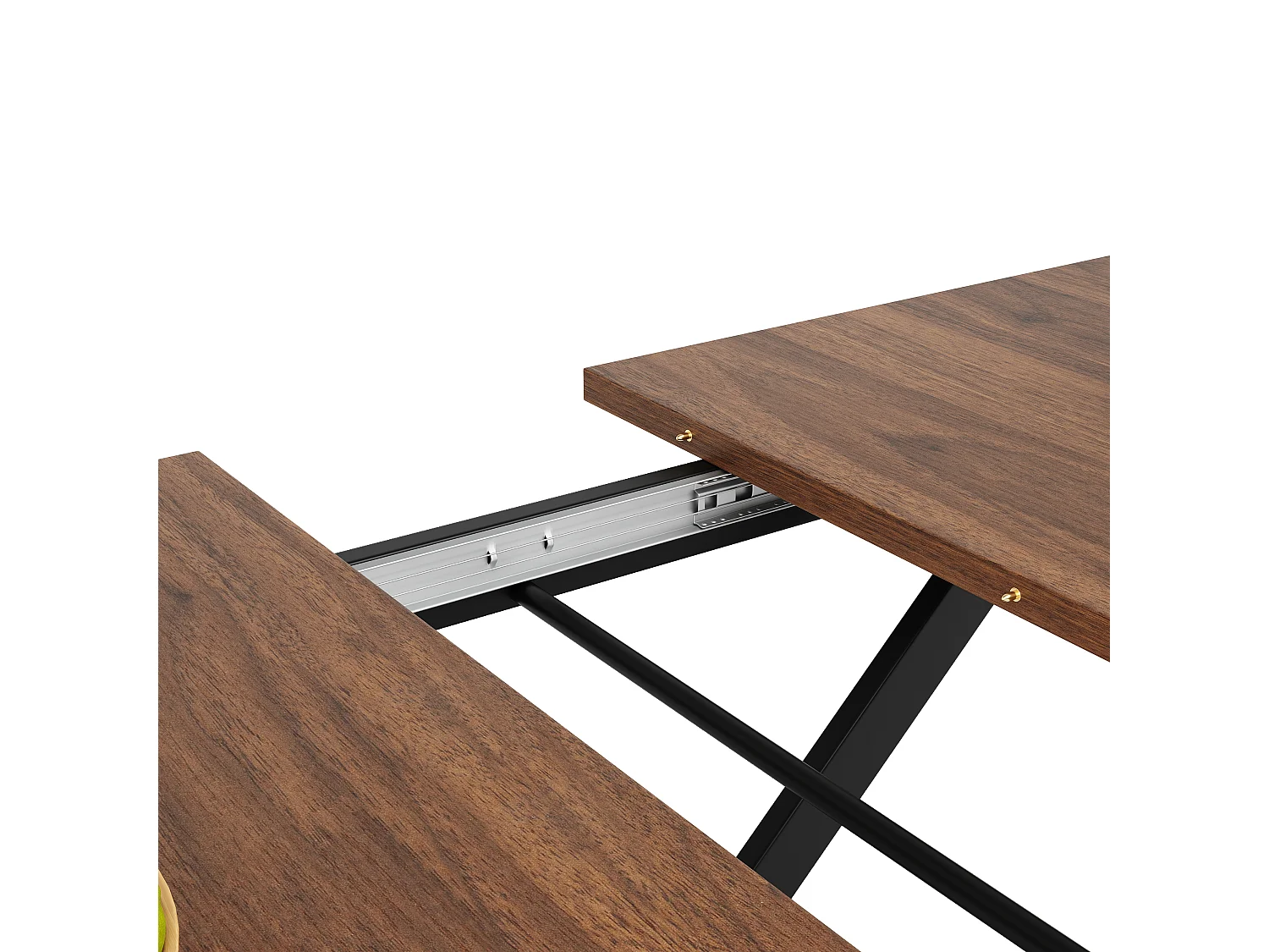 Conjunto de mesa extensible y 4 sillas en terciopelo negro, mesa 160x80x75 cm, nogal