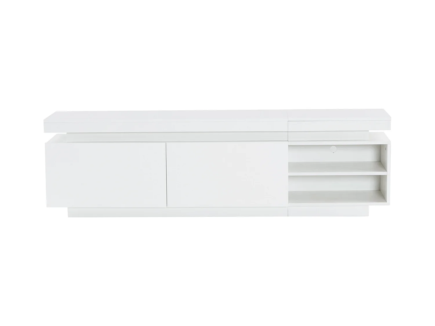 Meuble TV blanc avec éclairage LED, 2 étagères et 2 portes, 170x35x50 cm