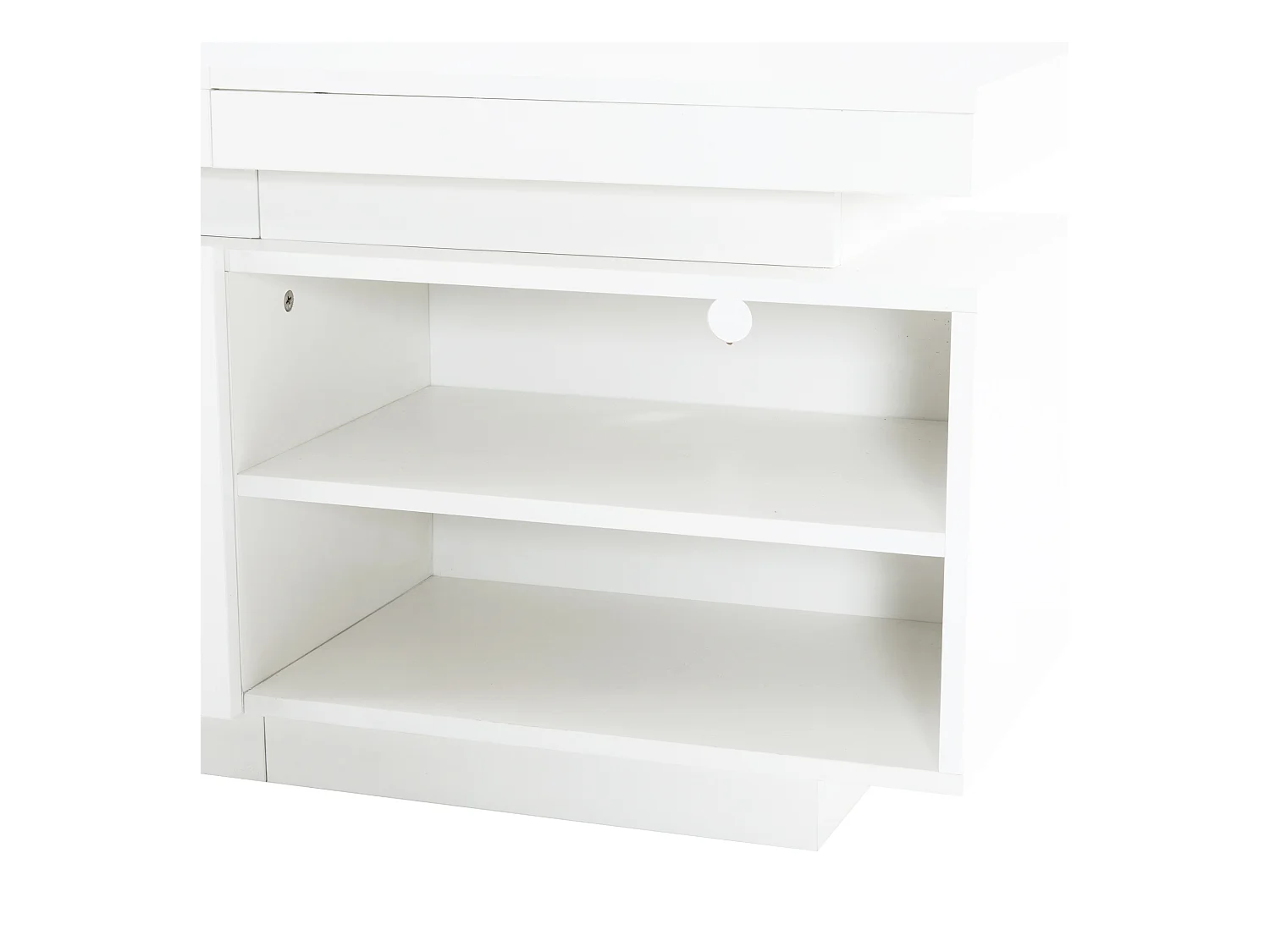 Meuble TV blanc avec éclairage LED, 2 étagères et 2 portes, 170x35x50 cm