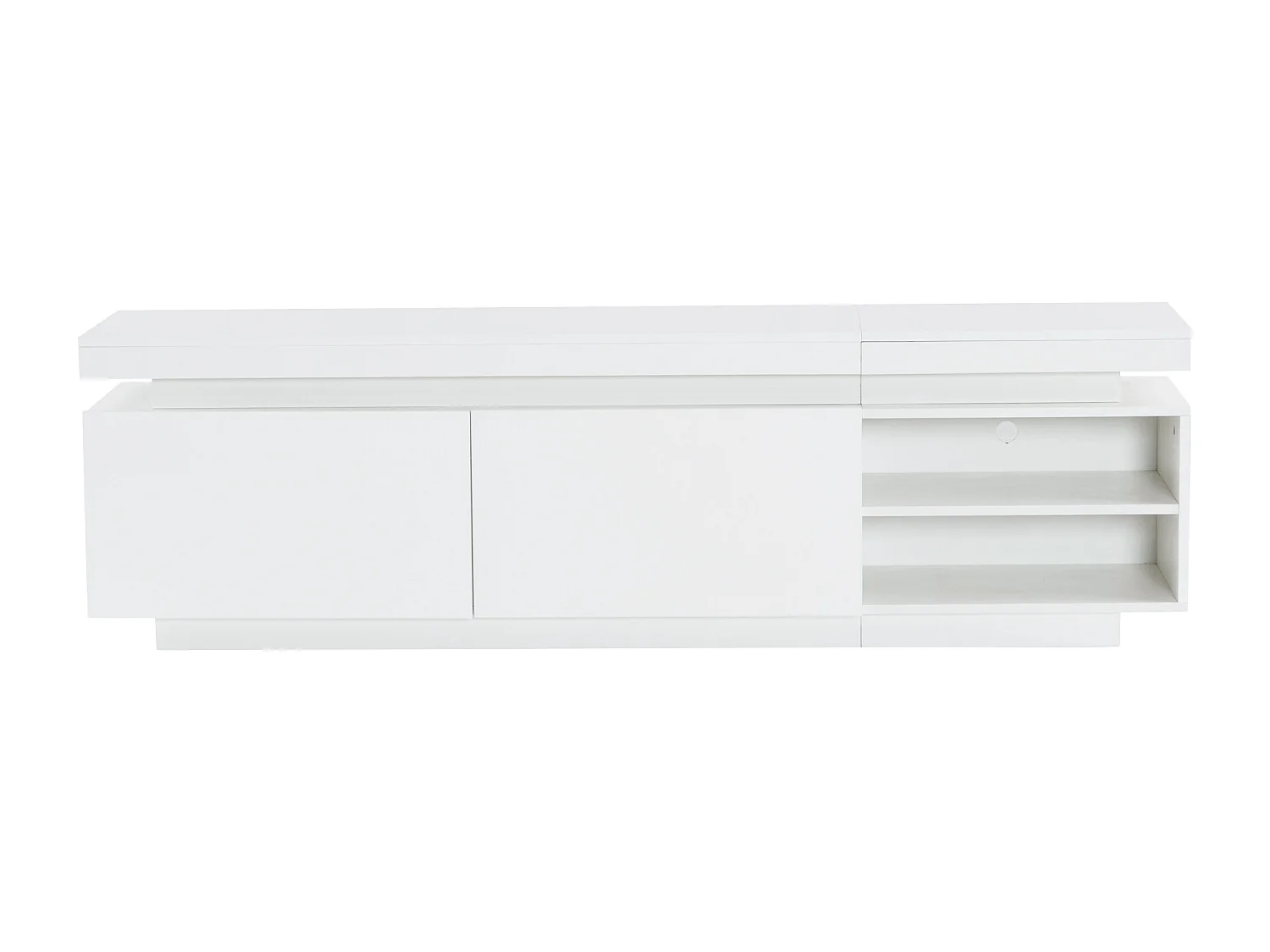 Meuble TV blanc avec éclairage LED, 2 étagères et 2 portes, 170x35x50 cm