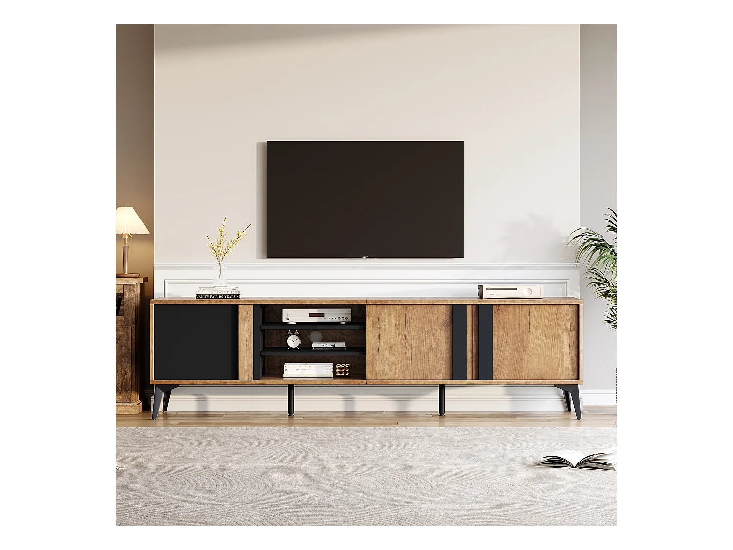 Mobile TV marrone con 3 ante e vano a giorno, 180x40x50 cm