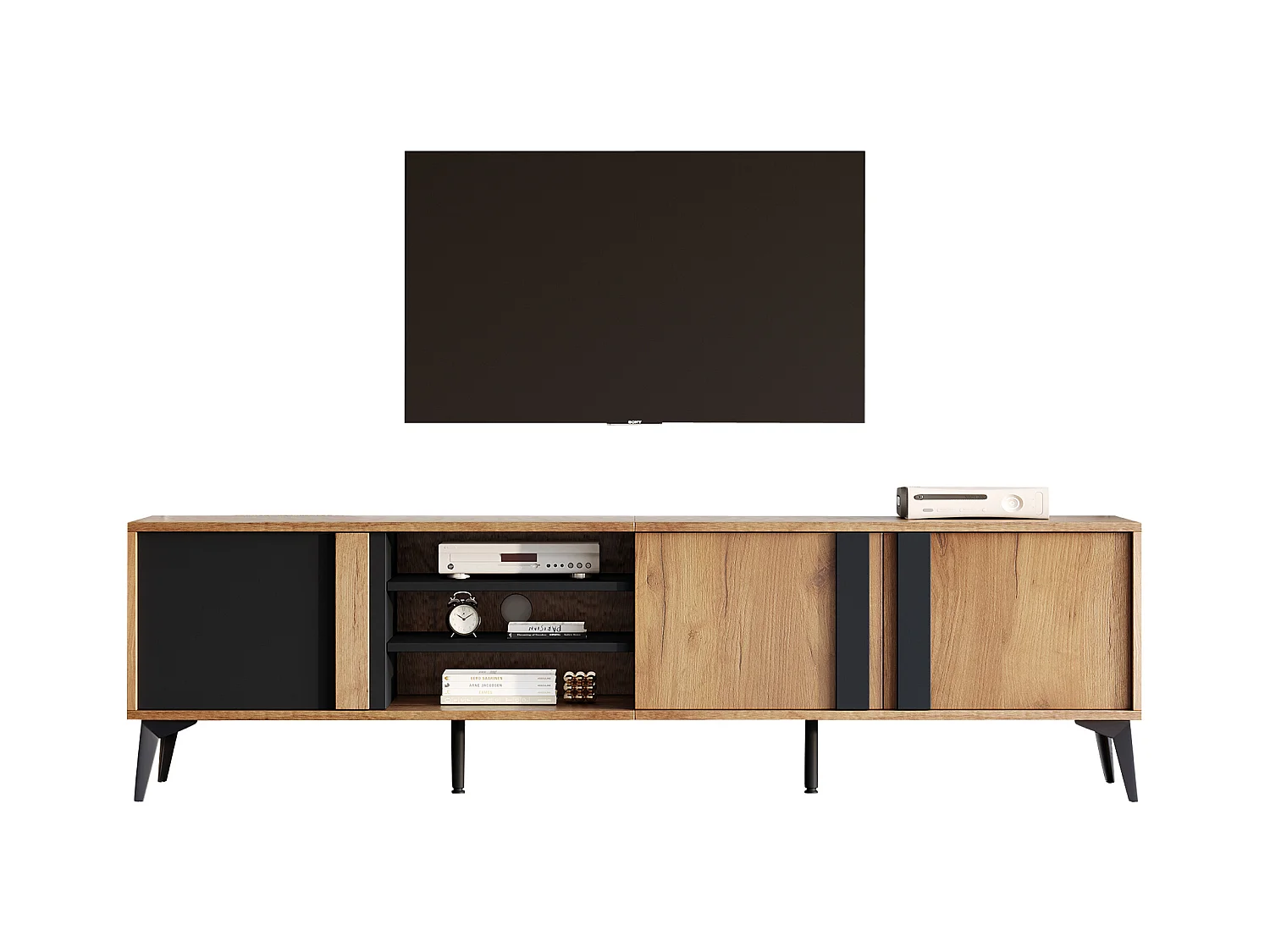 Mobile TV marrone con 3 ante e vano a giorno, 180x40x50 cm