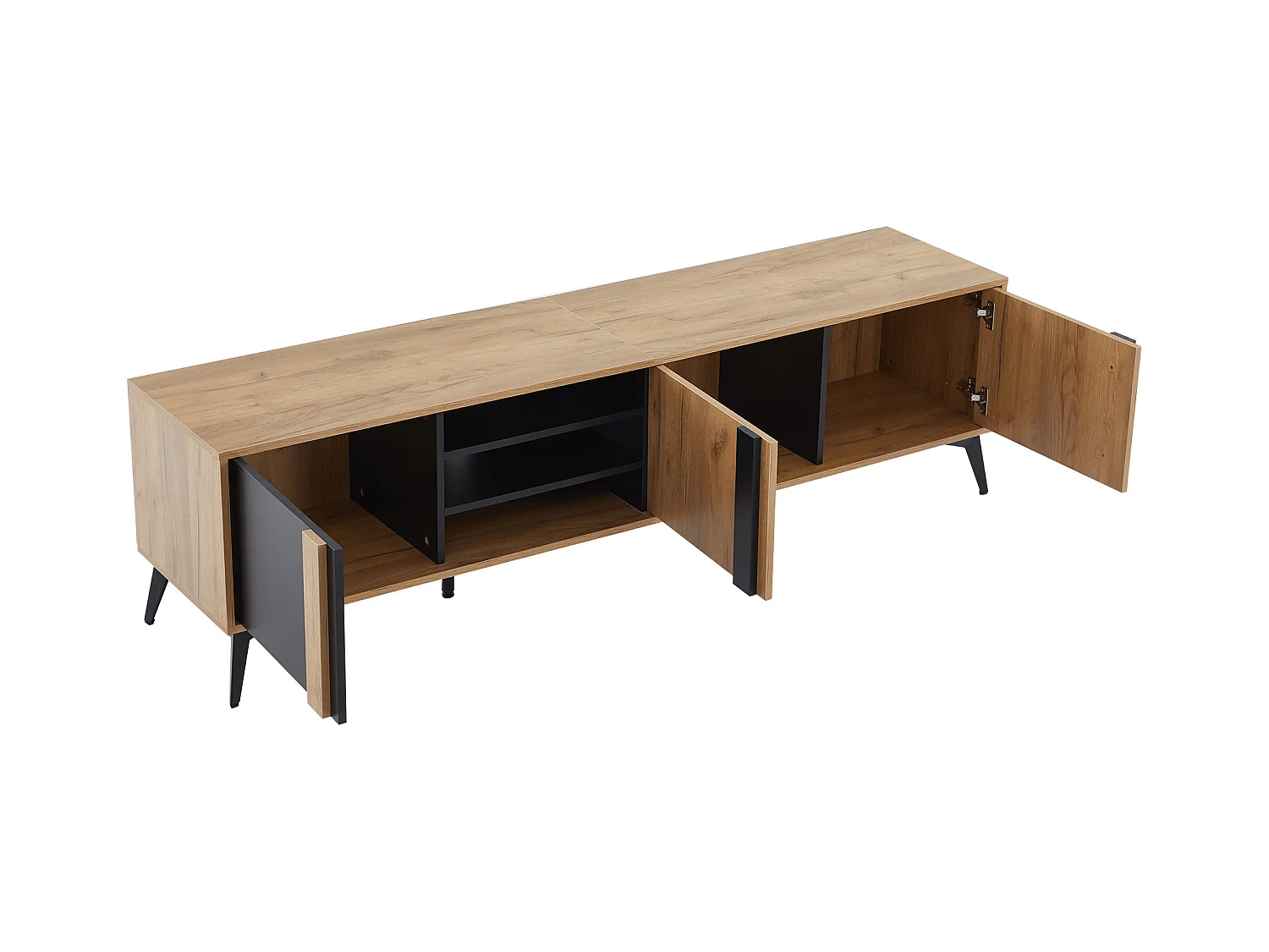 Mobile TV marrone con 3 ante e vano a giorno, 180x40x50 cm