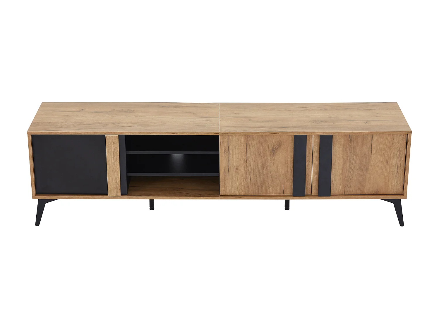 Meuble TV marron avec 3 portes et rangement ouvert, 180x40x50 cm