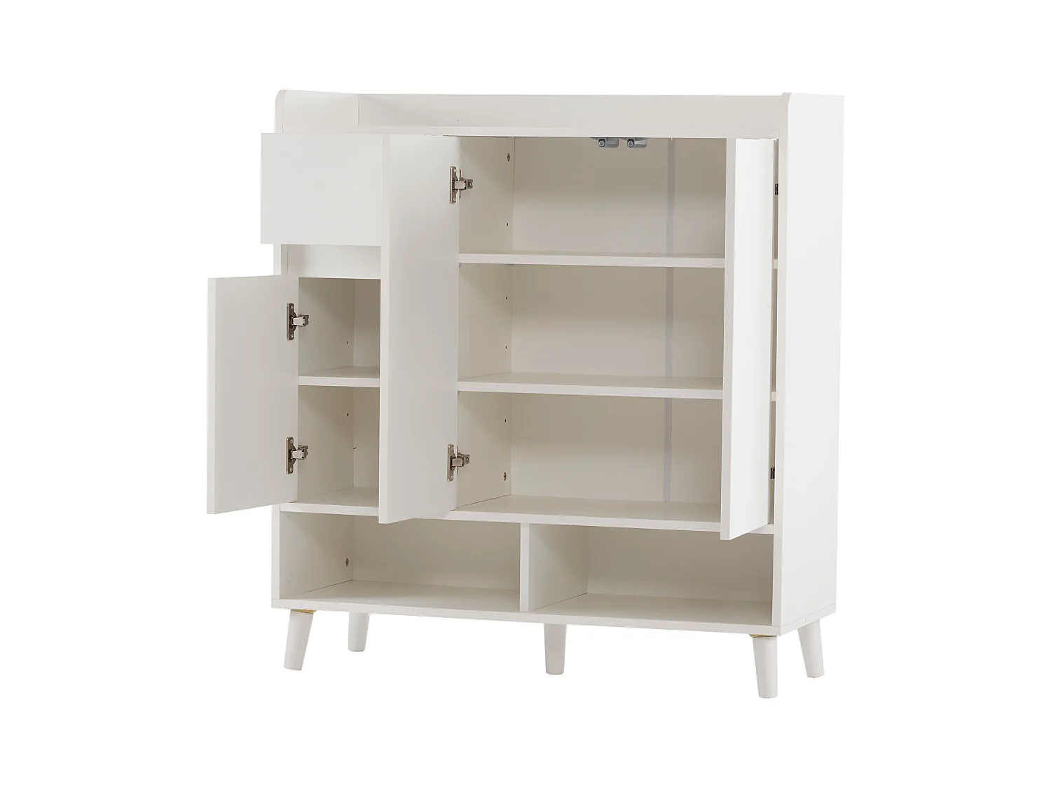 Zapatero blanco con 1 cajón y 3 puertas, estantes regulables, 90x35x99 cm
