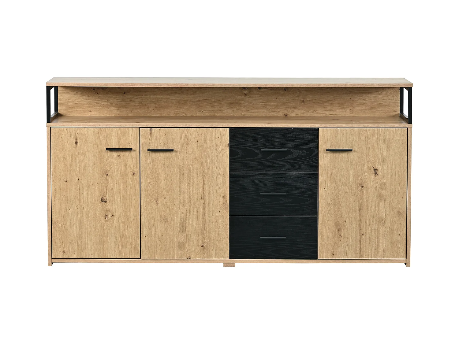 Aparador preto-castanho com 3 portas e 3 gavetas 150 x 35 x 75,9 cm, aglomerado