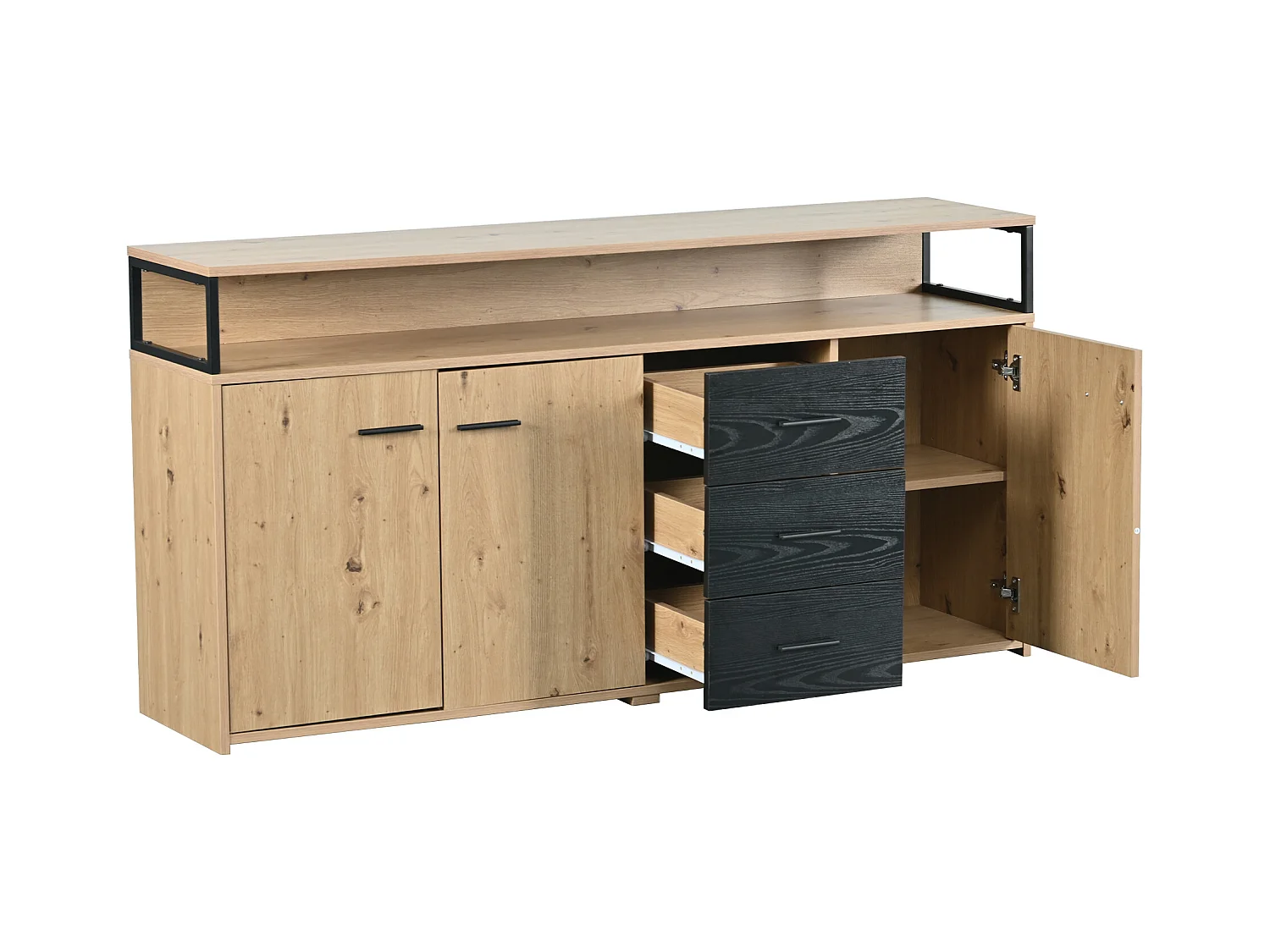 Aparador preto-castanho com 3 portas e 3 gavetas 150 x 35 x 75,9 cm, aglomerado