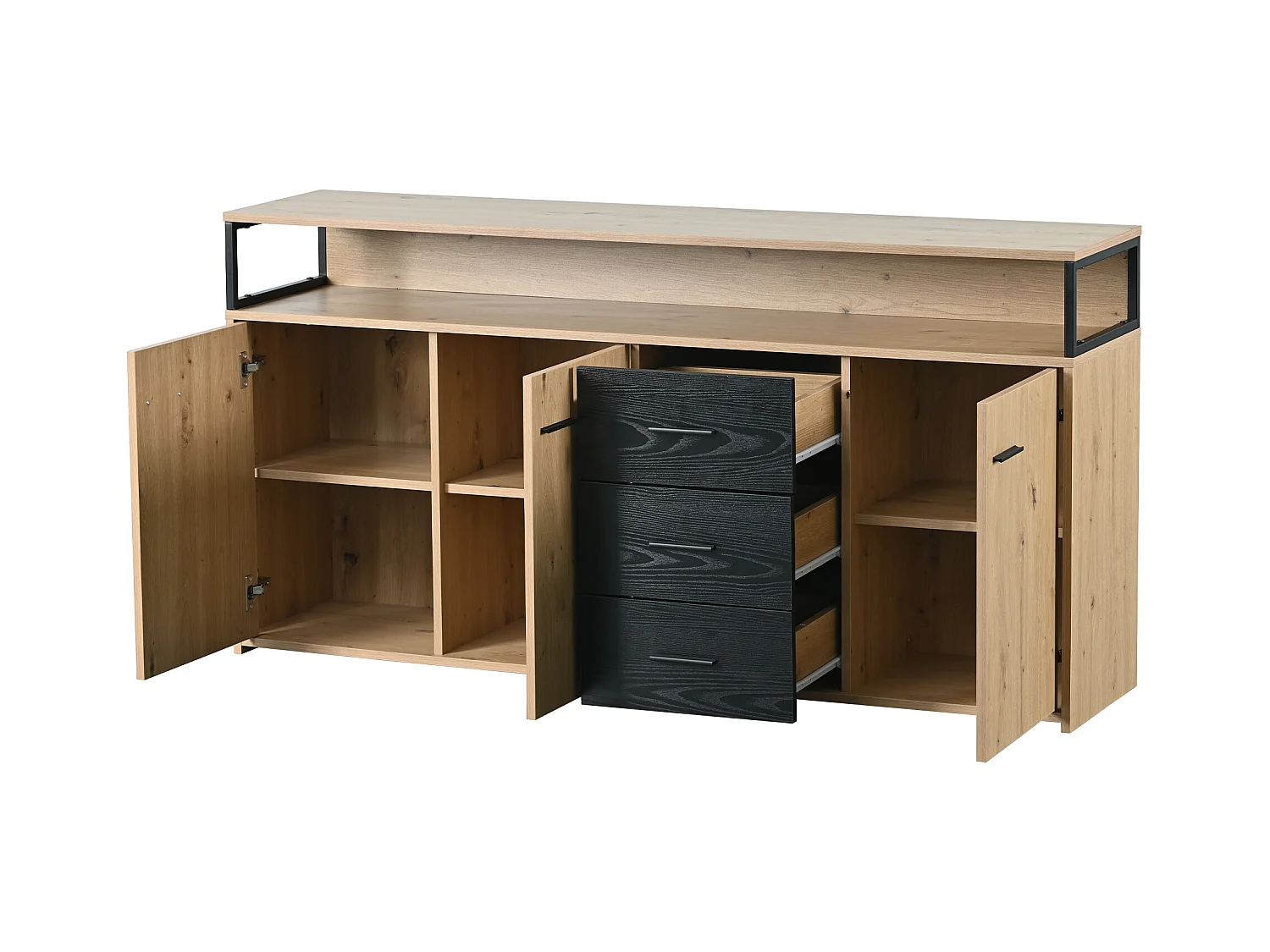 Aparador preto-castanho com 3 portas e 3 gavetas 150 x 35 x 75,9 cm, aglomerado