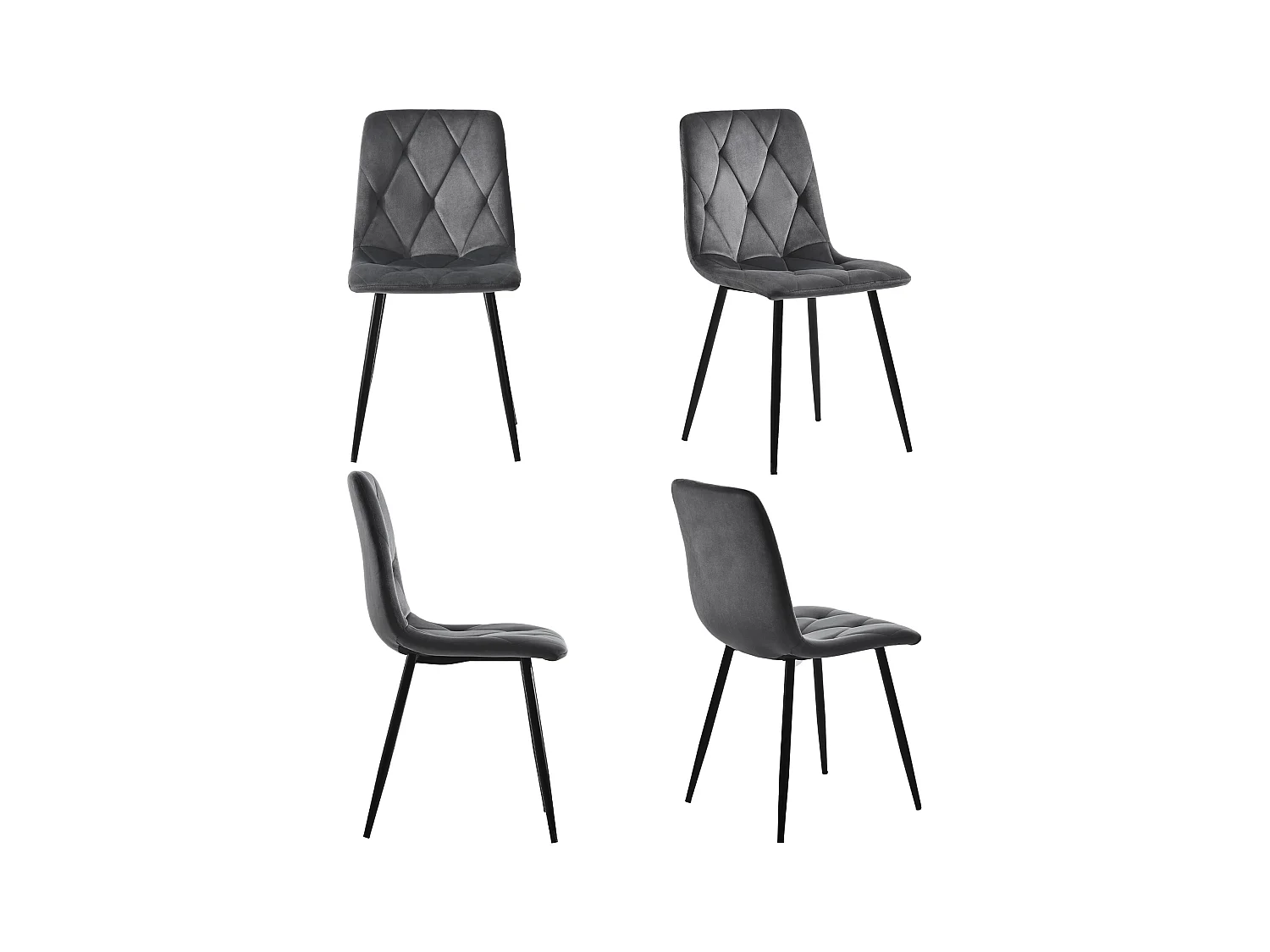 Ensemble table + 4 chaises noires, table 50x50x75cm, plateau MDF blanc, pieds métal noir