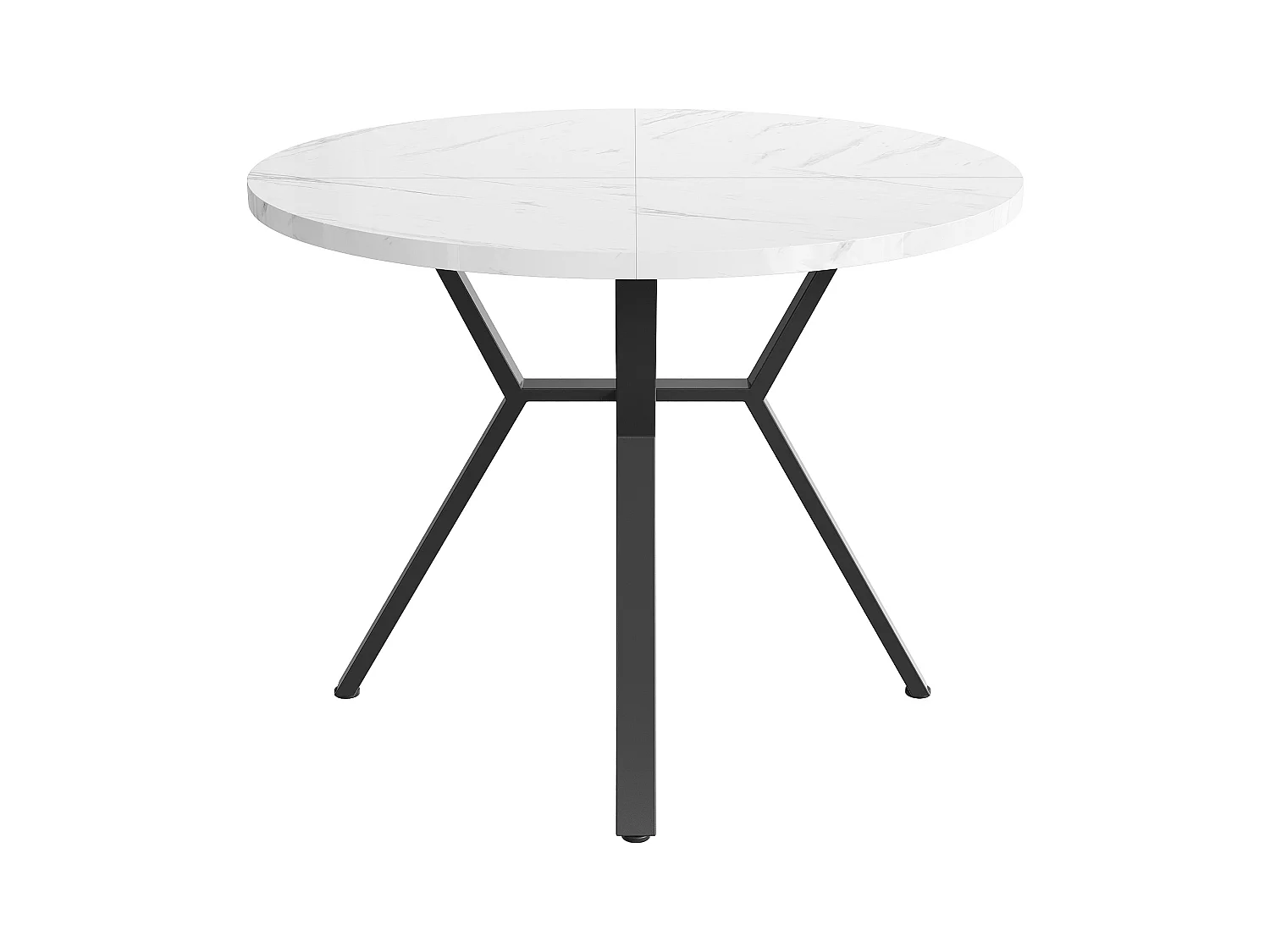 Ensemble table + 4 chaises noires, table 50x50x75cm, plateau MDF blanc, pieds métal noir