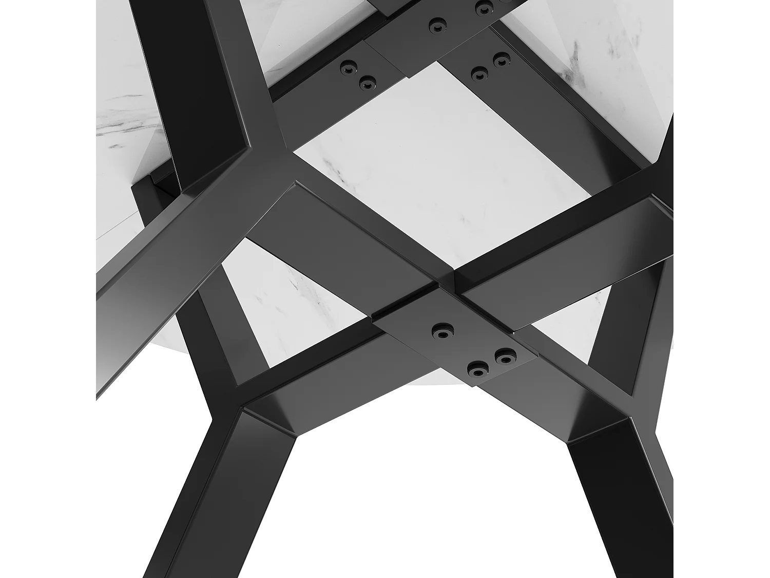 Ensemble table + 4 chaises noires, table 50x50x75cm, plateau MDF blanc, pieds métal noir