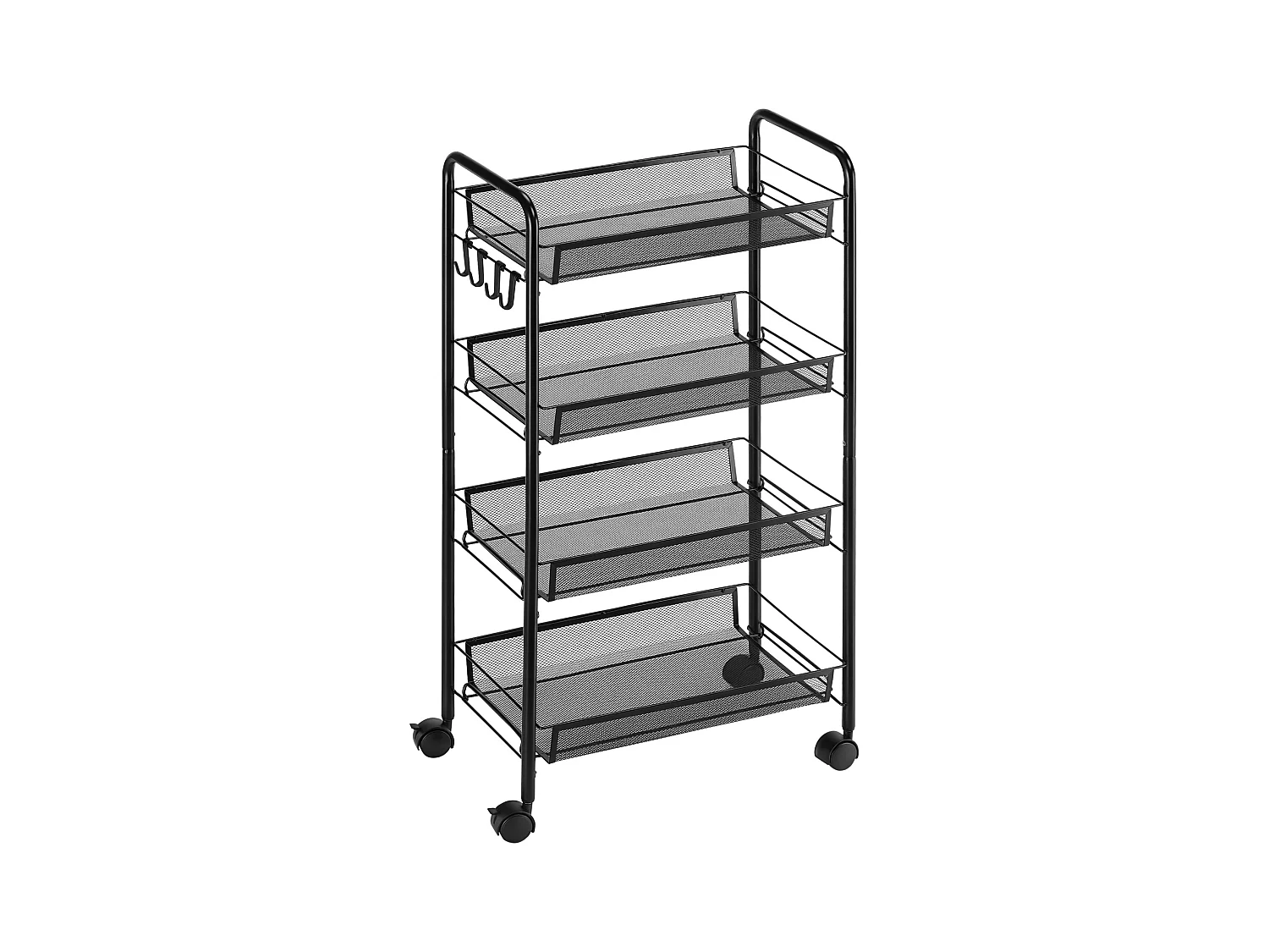 Carrello da cucina a 4 ripiani con 4 ganci e 4 ruote nero