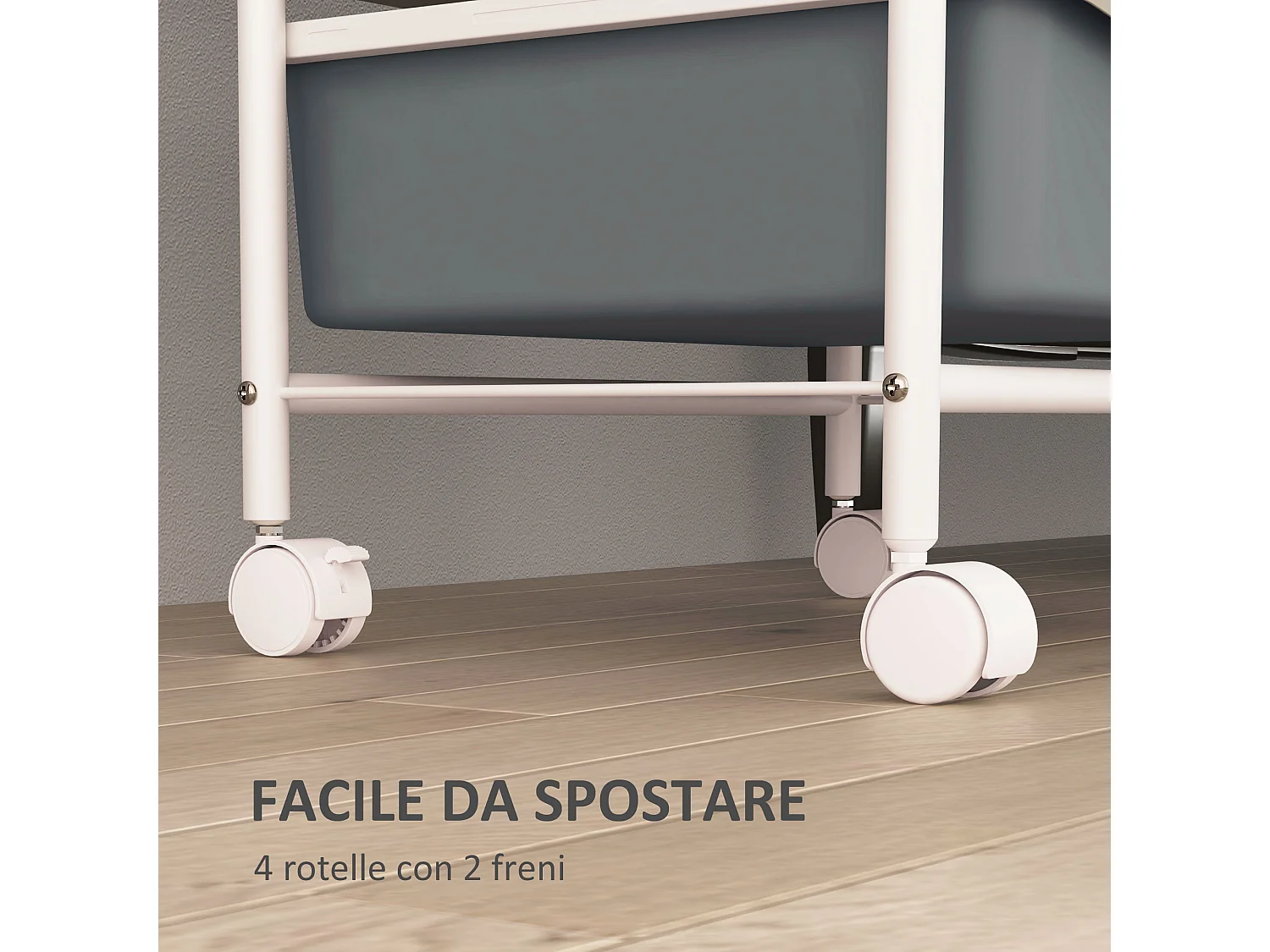 Carrello portaoggetti con 2 vassoi fissi e 3 scorrevoli grigio bianco