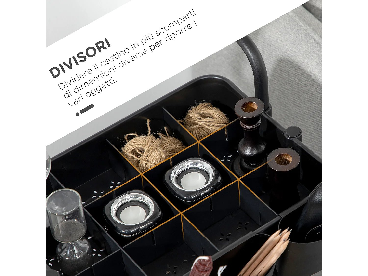 Carrello multiuso 3 livelli con cestini rimovibili e 12 divisori nero