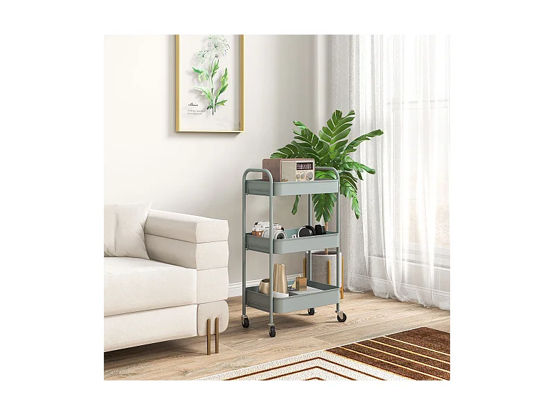 Carrello da cucina a 3 livelli in acciaio con maniglie azzurro