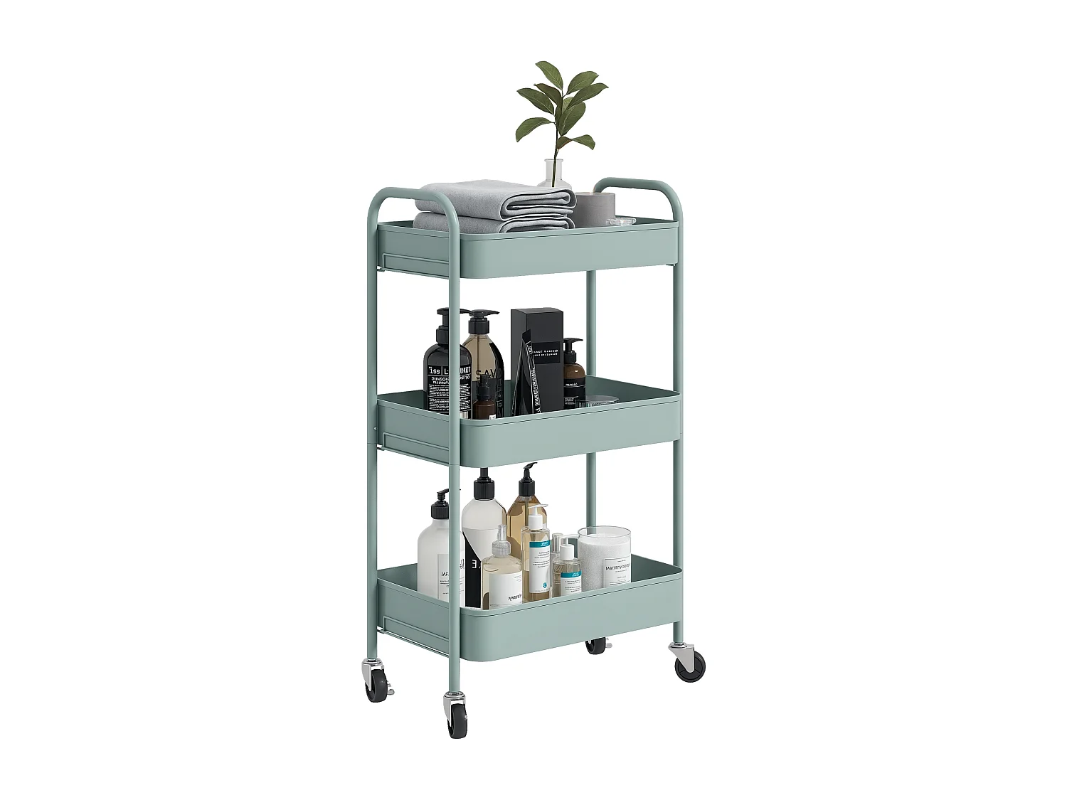 Carrello da cucina a 3 livelli in acciaio con maniglie azzurro