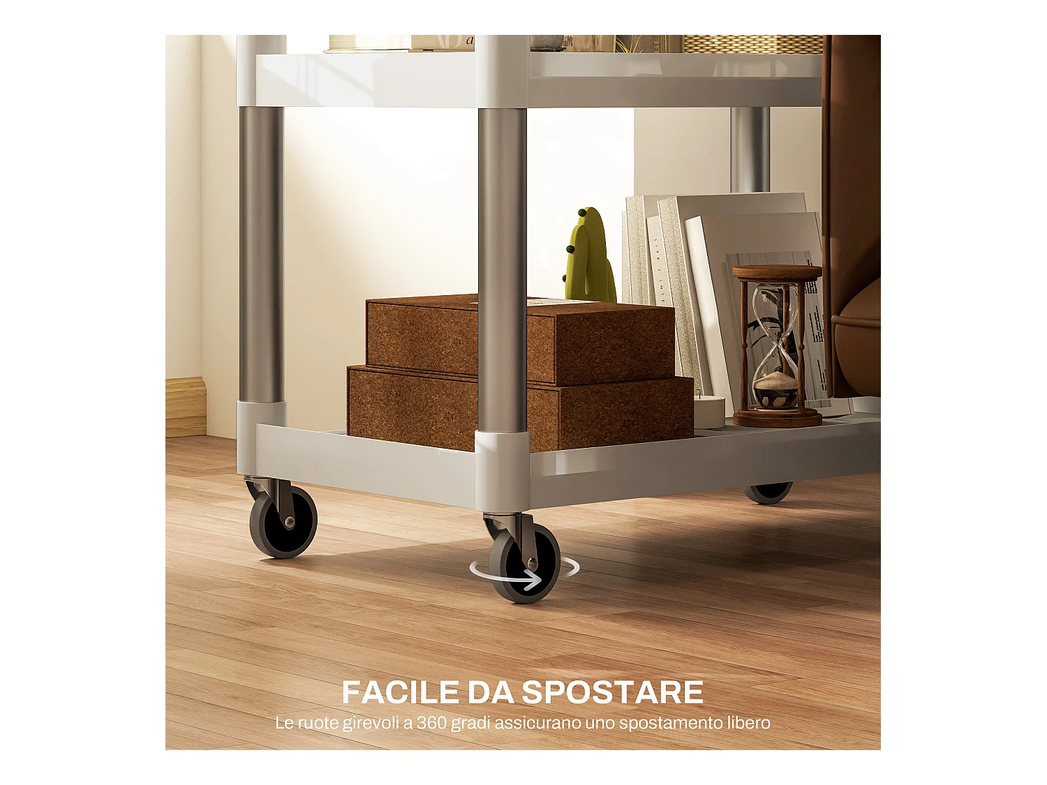 Carrello portavivande a 3 livelli in pp e alluminio bianco e argento