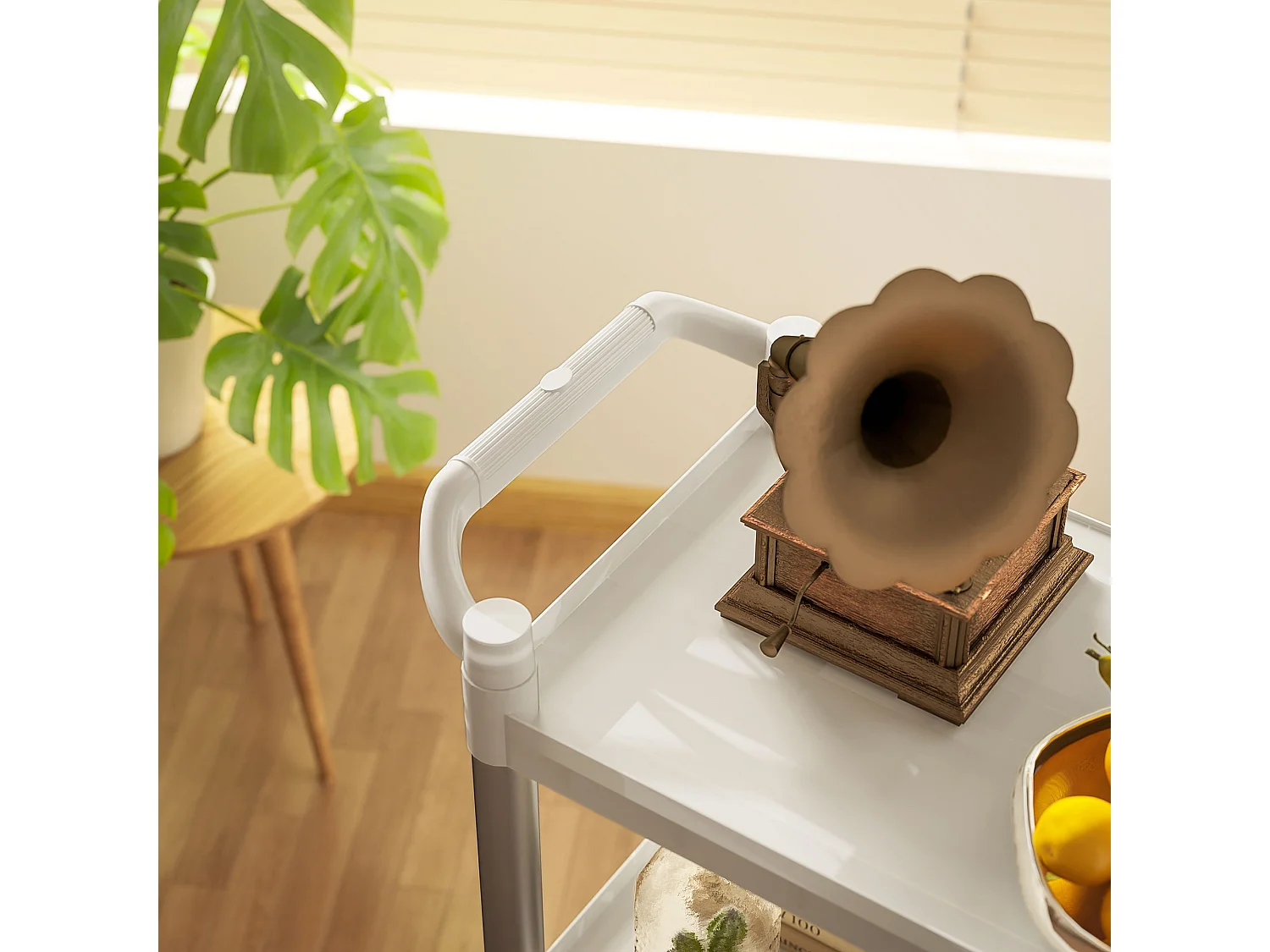 Carrello portavivande a 3 livelli in pp e alluminio bianco e argento