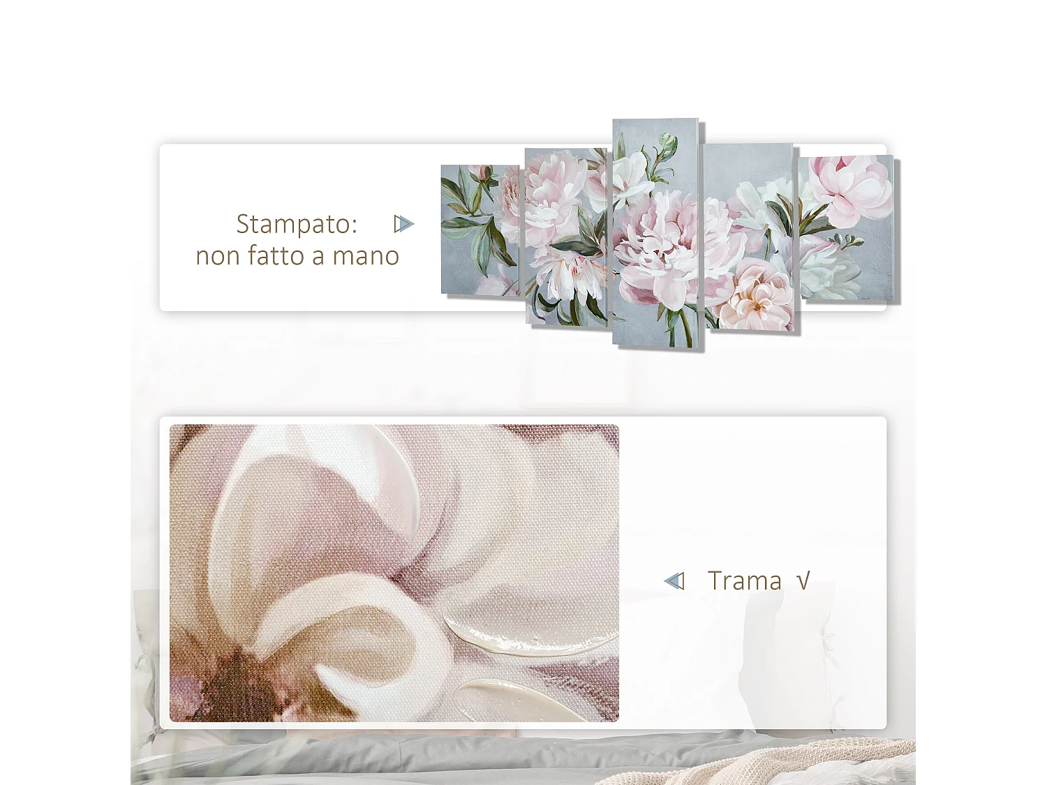 Stampa su tela in legno di pino con fiori 5 pz casa e ufficio