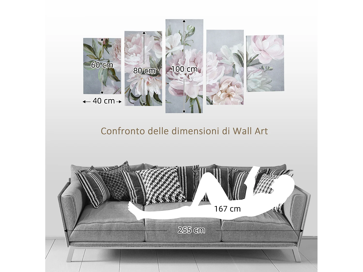 Stampa su tela in legno di pino con fiori 5 pz casa e ufficio