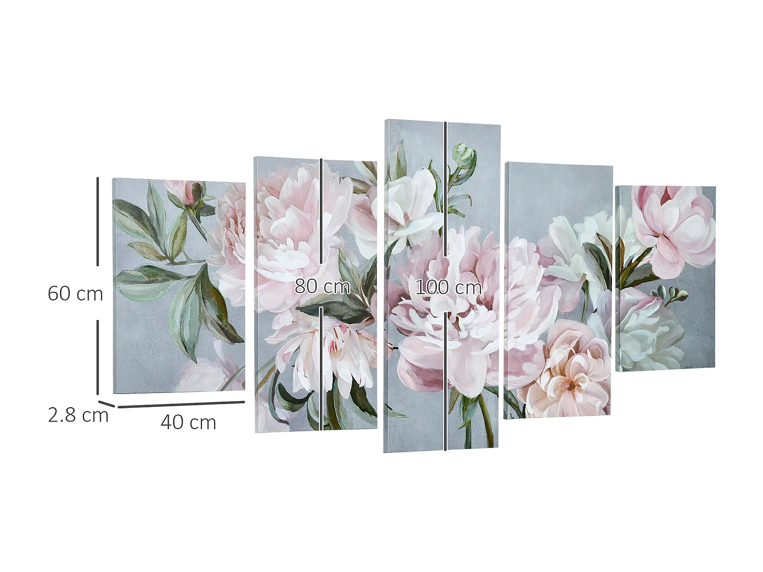 Stampa su tela in legno di pino con fiori 5 pz casa e ufficio