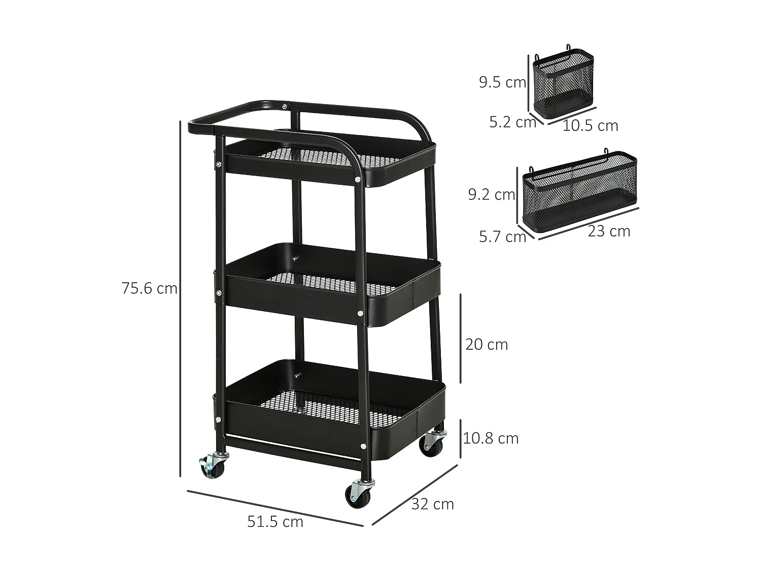 Carrello portavivande a 3 livelli con spazio multiuso e ruote