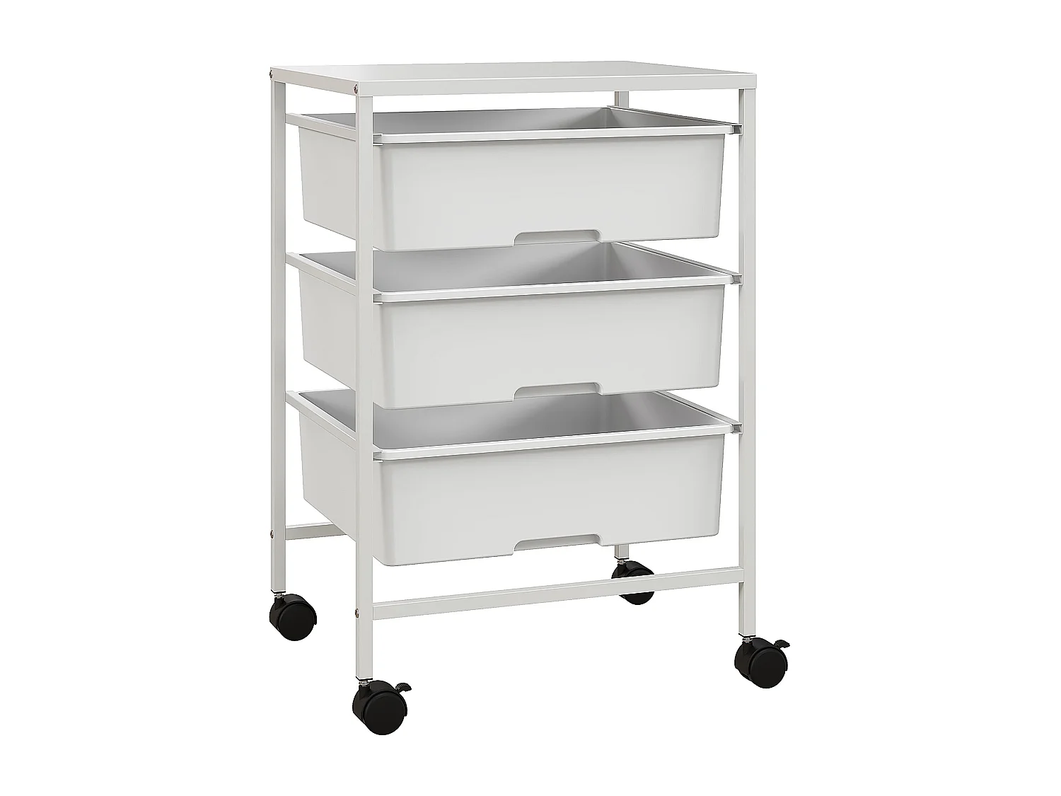 Carrello multiuso con 3 cestini estraibili e ruote bianco