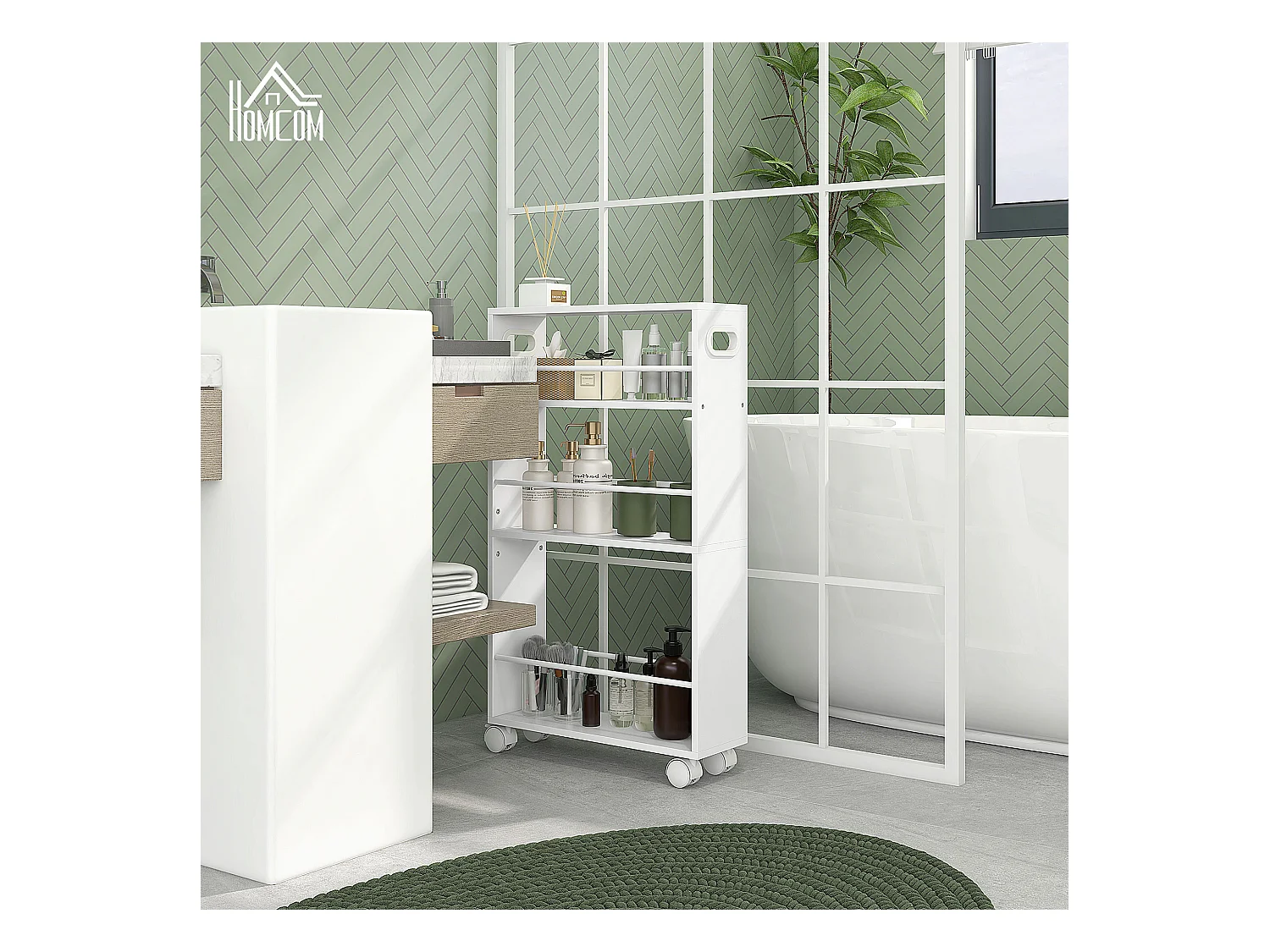 Carrello cucina e bagno a 3 livelli con barre laterali bianco